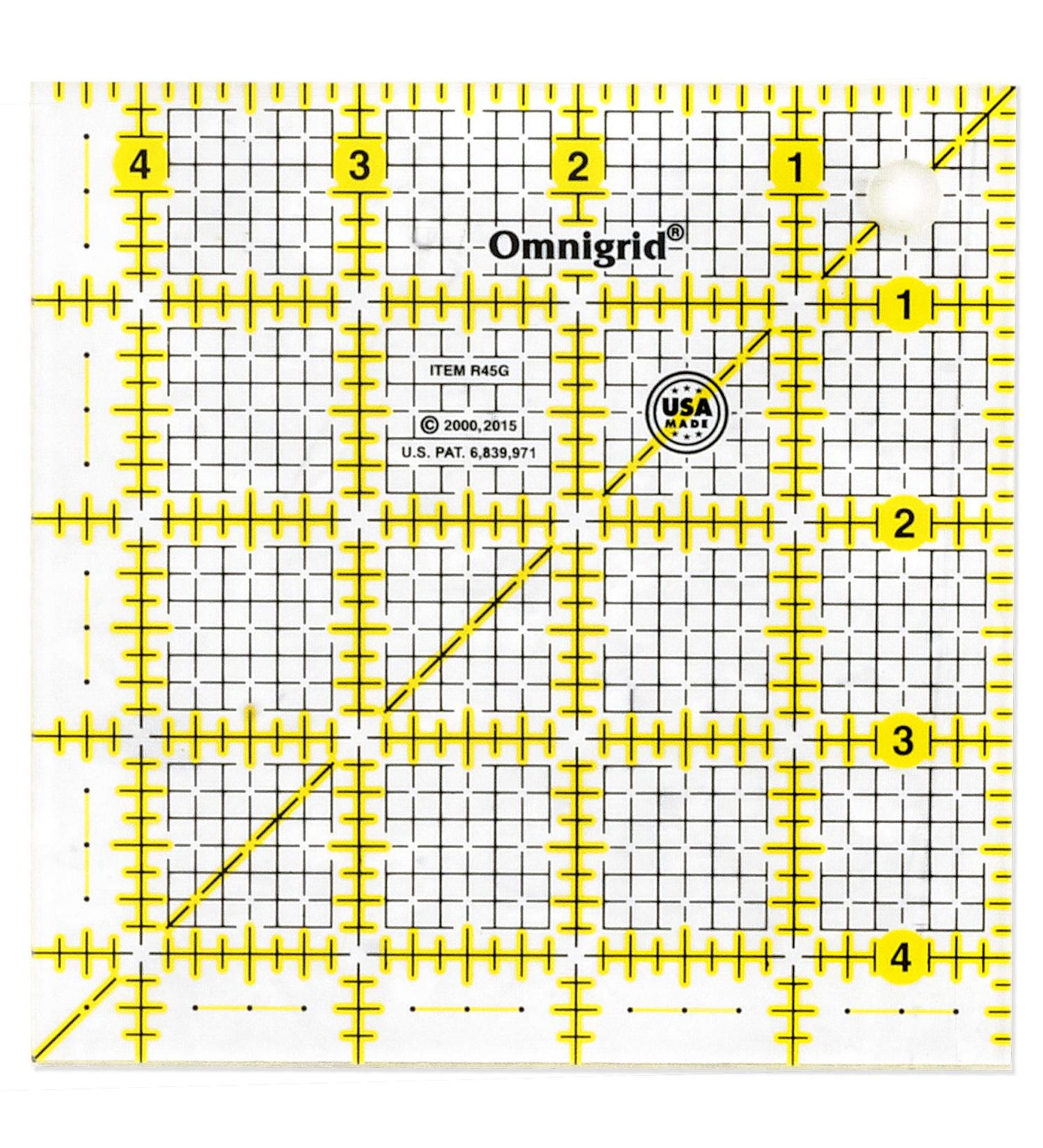 Omnigrid x 4-1/2" Square Sewing Quilting Rulers, 4-" x 4-", Clear