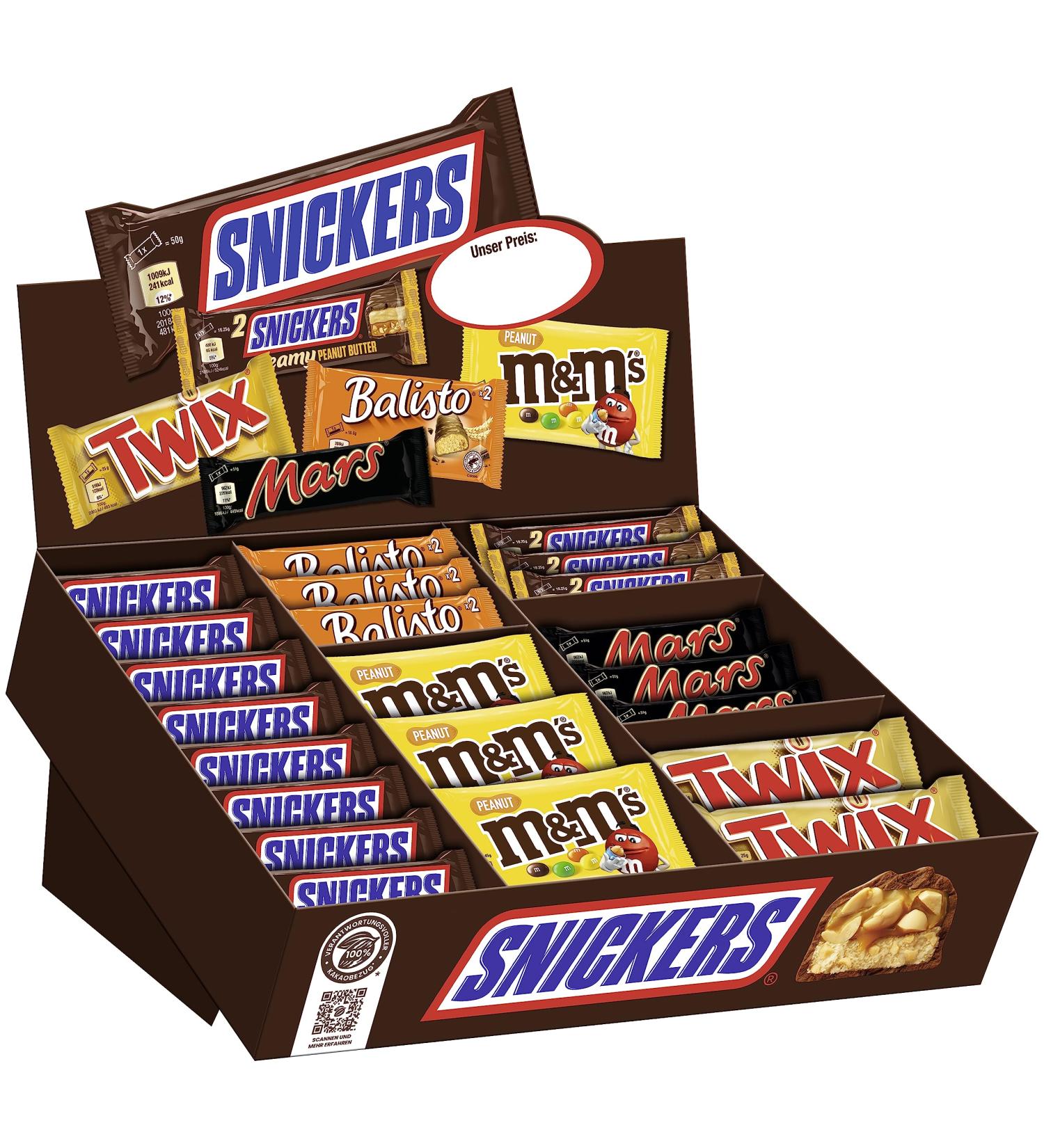 Mars Mars Snickers Balisto & mehr Mixed Chocolate Bar Box Counter Display for Desk Large Chocolate Packet 72 Bars (1 x 3.8 kg)