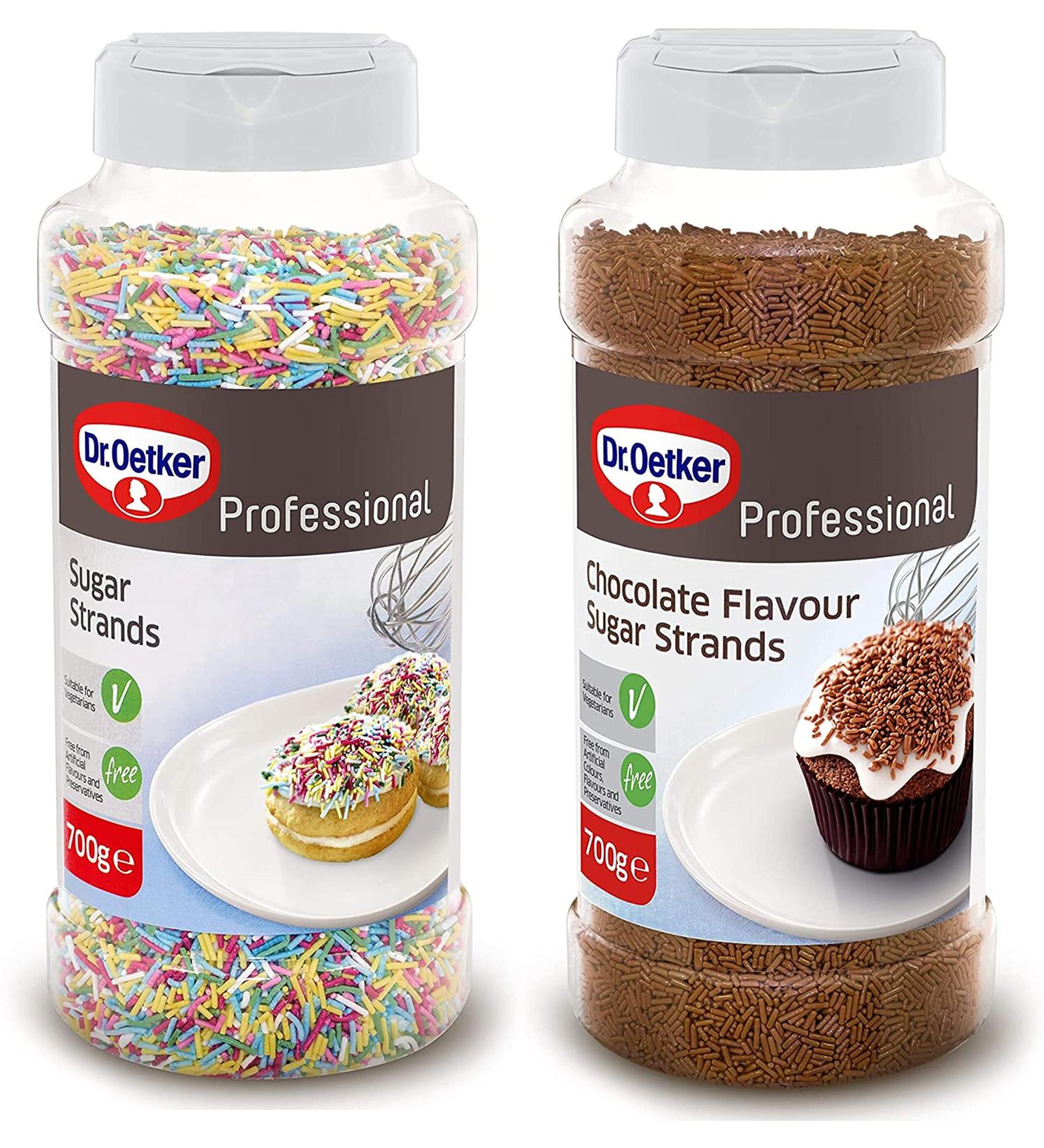 Dr Oetker Professional Coloured Sugar Strands and Chocolate Flavour Sugar Strands 2x700g.Sprinkles Hundreds & Thousands for Baking & Decorating Cakes Ice Cream & Confectionery - Buy Online on GoSupps.com