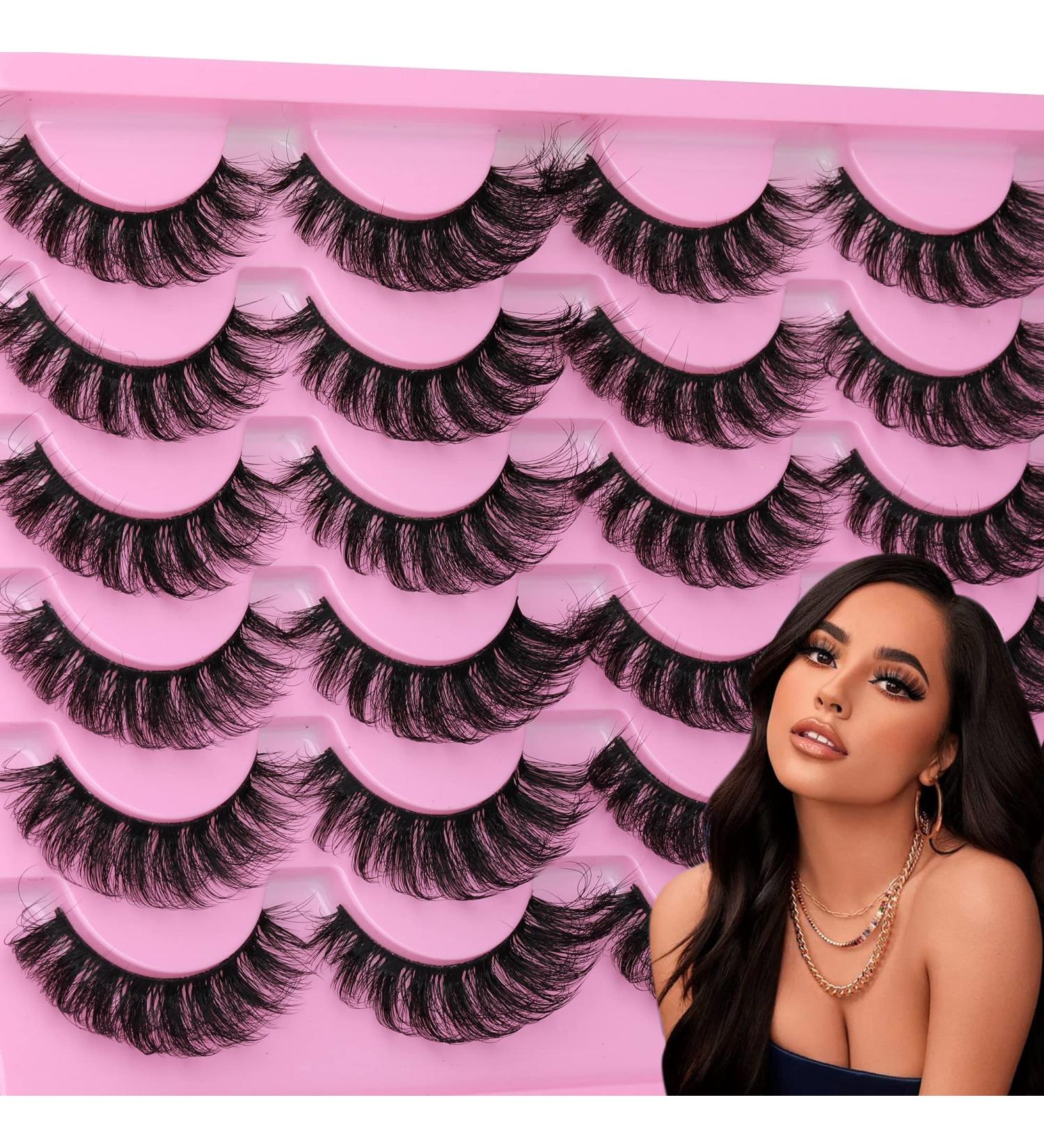 Yawamica 16mm Mink False Lashes Pack - 12 Pairs Natural Cat Eye Wispy 5D Volume Fake Eyelashes - Buy Online on GoSupps.com