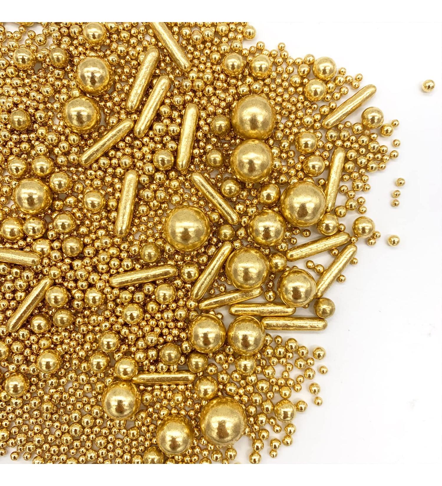 Gold Pearl Sugar Sprinkles Mix for Baking and Decorating - 120g Shaker Jar for Cake, Cupcake, Cookie, Ice Cream, Wedding, Shower, Party Celebrations - Buy Online on GoSupps.com