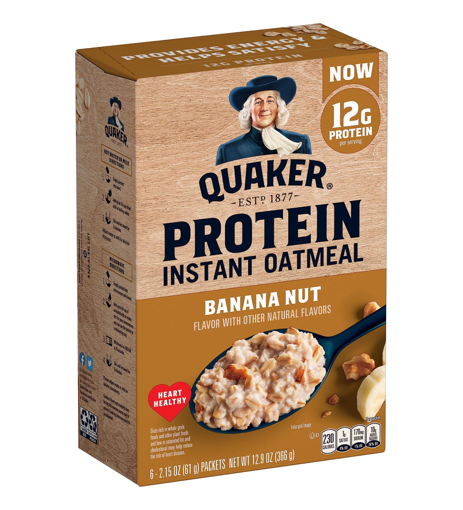 Quaker Protein Instant Oatmeal Lot de 6 flocons d'avoine instantan s noix de banane 365 7 g - Buy Online on GoSupps.com