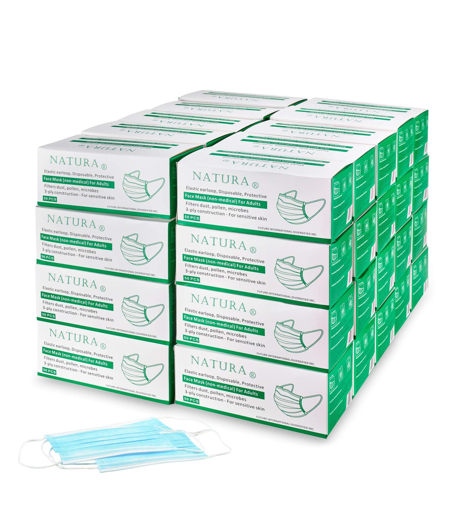 "NATURA" Unisex Face Masks 3-ply with ear loops 2000 / pack - Buy Online on GoSupps.com