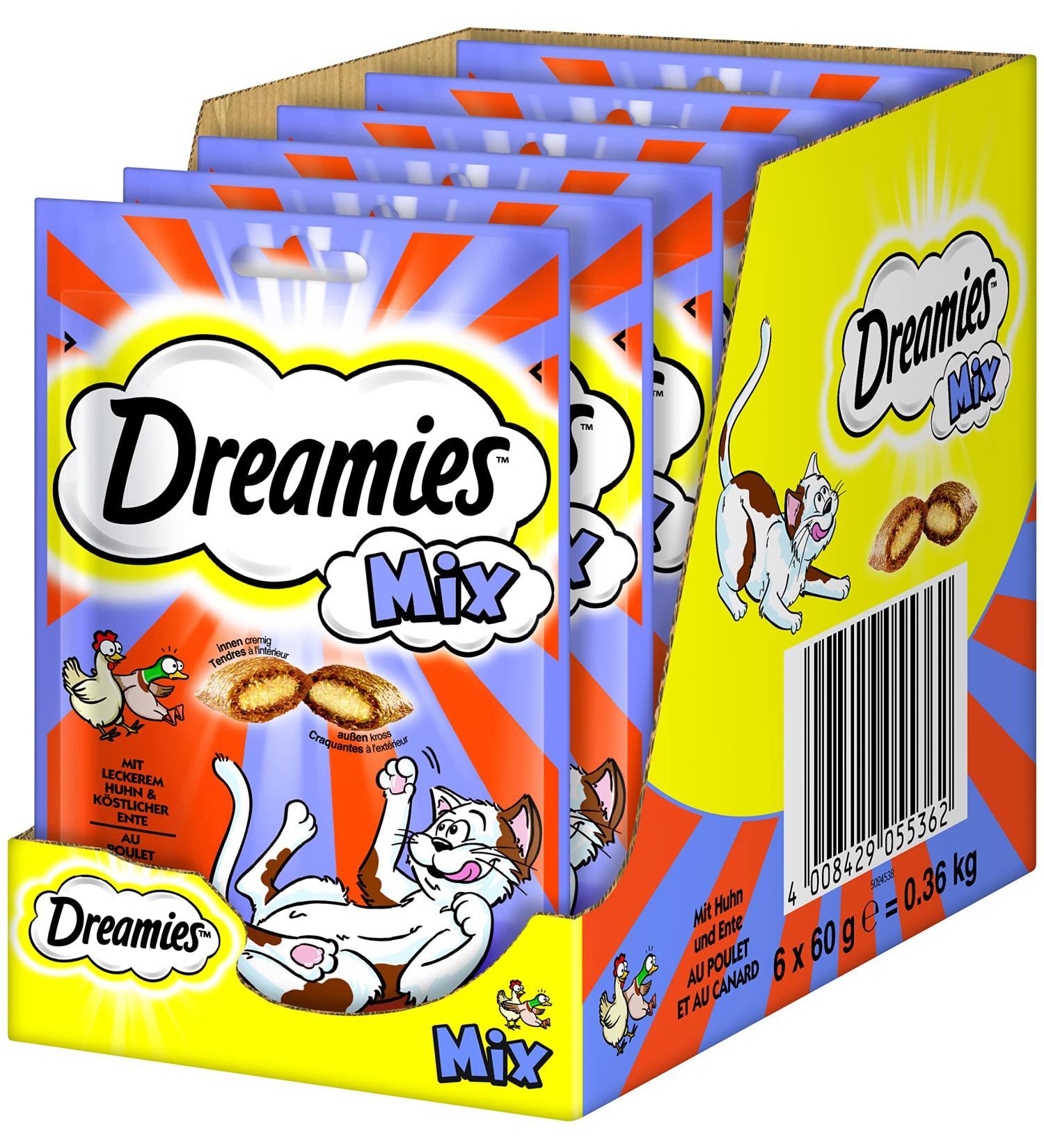 Buy Dreamies Mix Cat Snacks - Chicken & Duck Crispy & Creamy - 360g (6 x 60g) - International Shipping Available - Buy Online on GoSupps.com