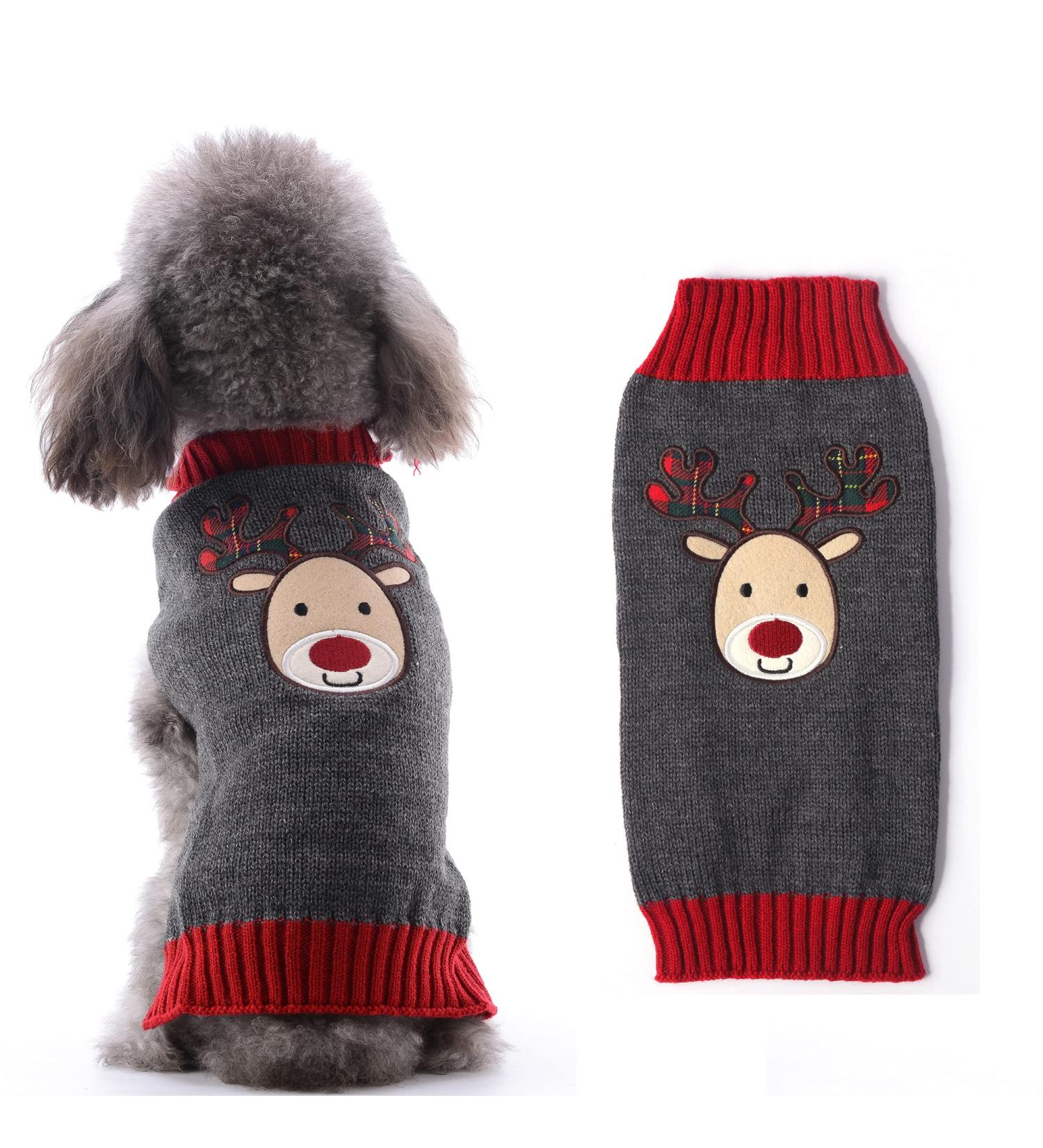 Hrttsy Christmas Dog Sweater - Warm Winter Coat for Small to X-Large Dogs - Grey Elk Puppy Pullover & Cat Clothing - Buy Online on GoSupps.com