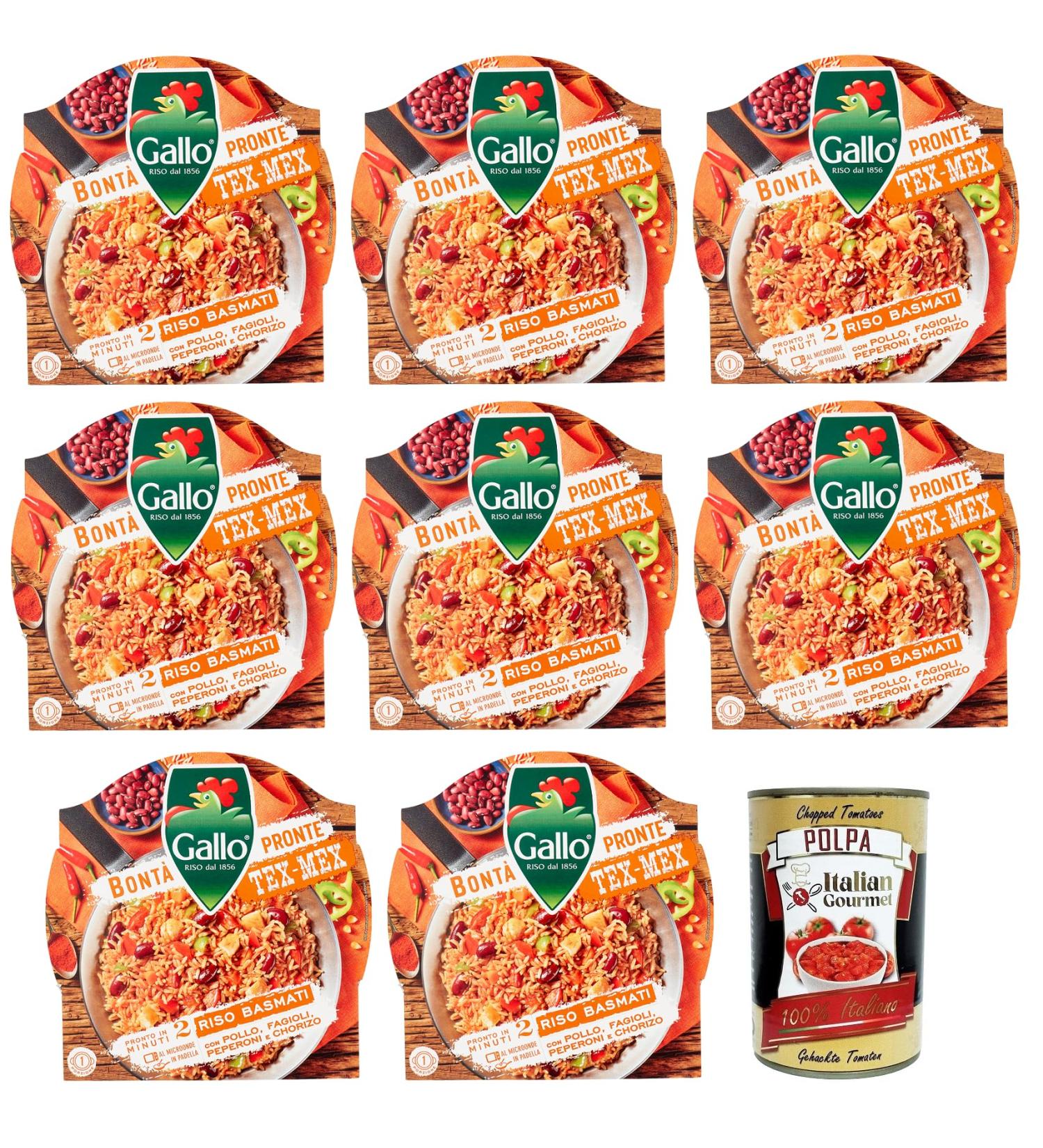  Italian Gourmet E.R. Gallo Bont Pronte Tex-Mex Riso Basmati Precooked Brown Basmati Rice Peppers Beans Chicken and Chorizo 220 g + Italian Gourmet Polpa di Pomodoro 400 g Pack of 8 - Buy Online on GoSupps.com