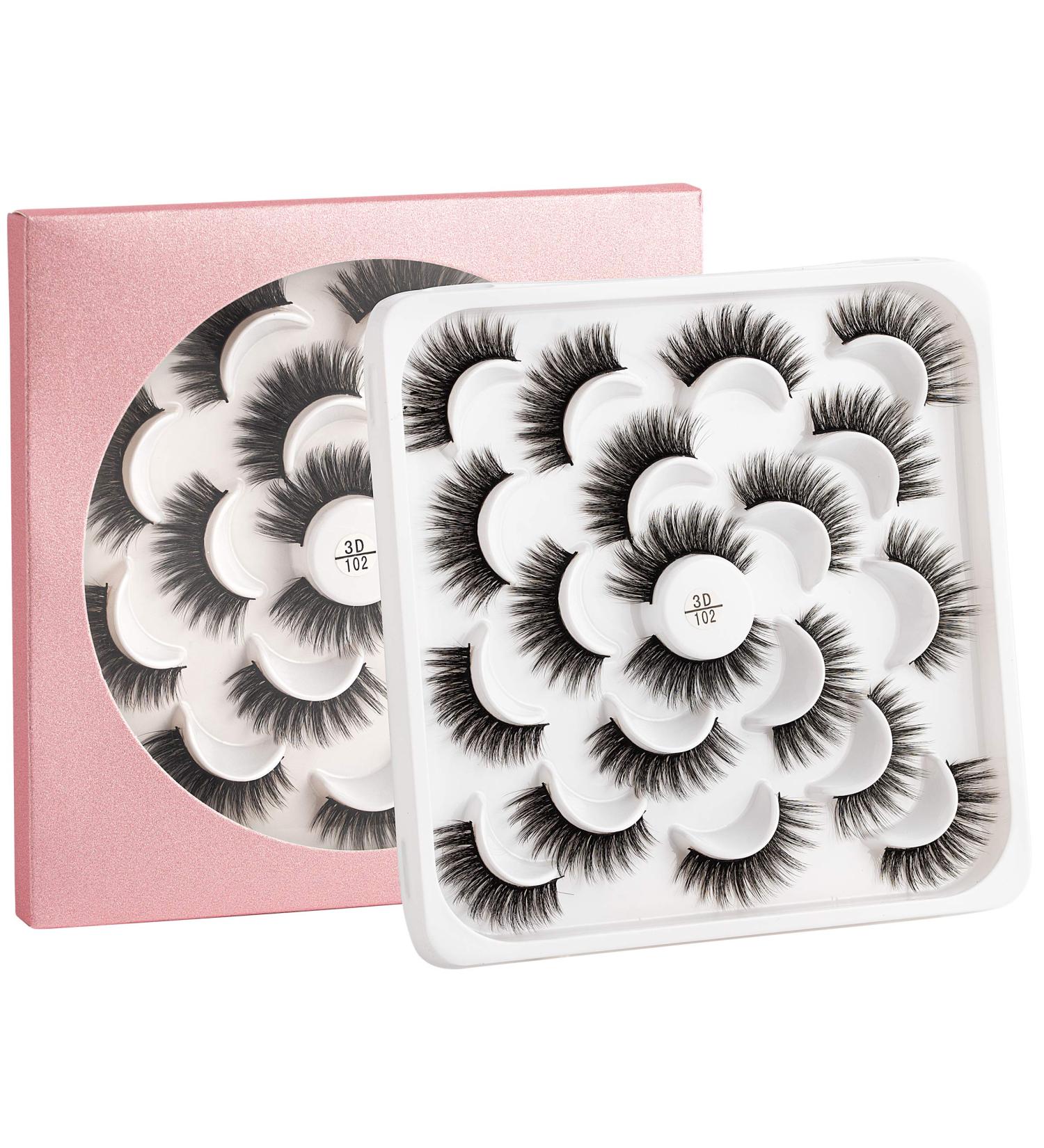 False Eyelashes -10 Pairs- Black Natural Full Eyelash for Women Comfortable Eye Lashes for Daily Use at Work Beauty Contest Parties & Salons | Easy to Stick on Upper Lash Line (102) - Buy Online on GoSupps.com