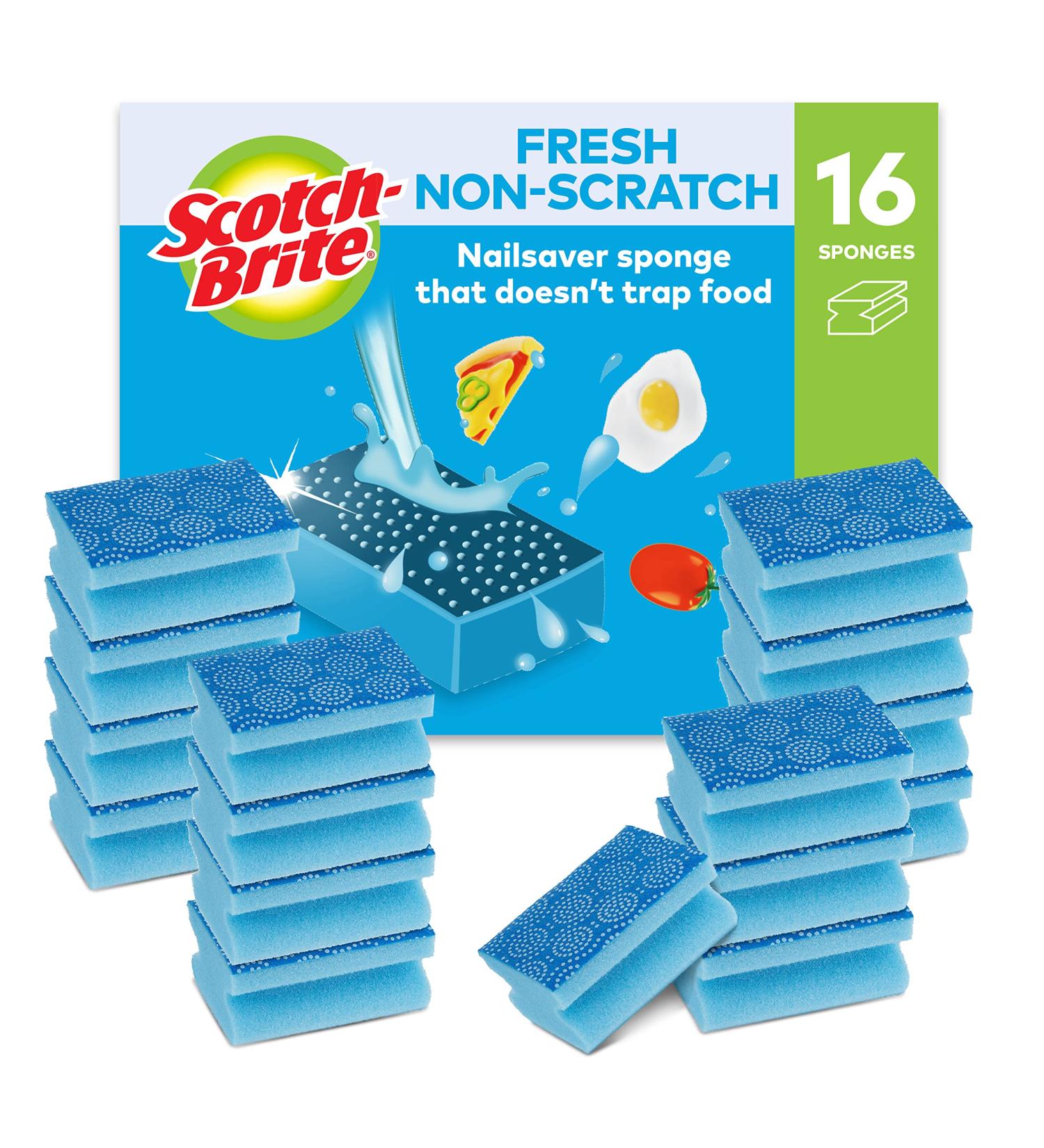 Scotch-Brite Fresh Non-Scratch Scrub Sponge 16pcs - Blue, Stay-Fresh, Cleans Dishes Without Scratching - Non-Scratch Surface Cleaning - Buy Online on GoSupps.com