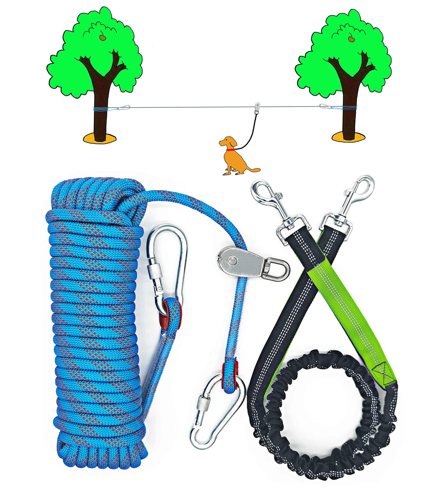 ZENGSUSU Dog Tie Out Cable for Camping 75ft Dog Runner Cable with 4ft Bungee Binding Dog Lead Line Holds up to 300 lbs for Yard and Park 75ft-10mm - Buy Online on GoSupps.com