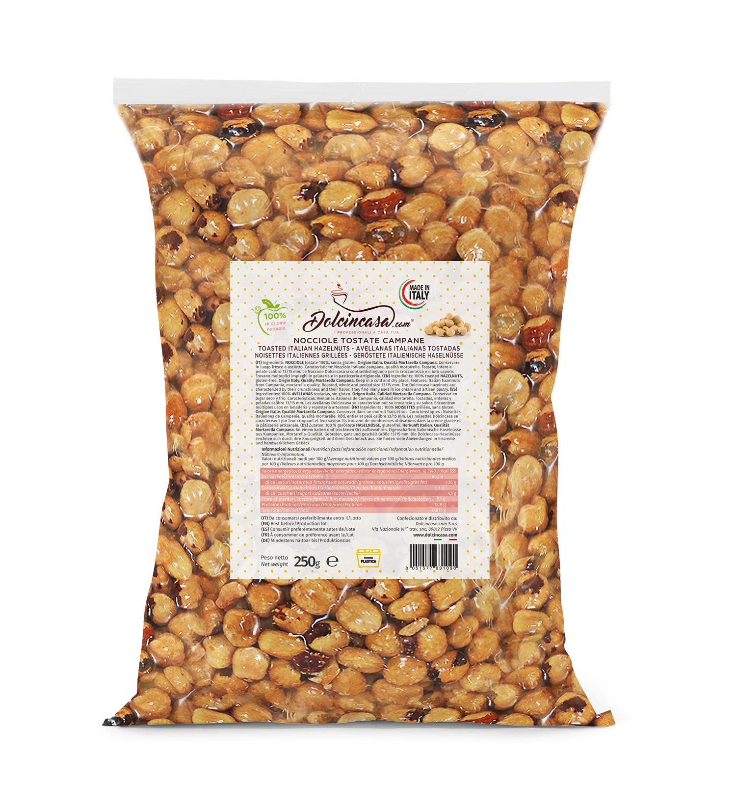 Dolcincasa-com Natural Roasted Hazelnuts Cultivar Mortarella Campana for Ice Cream Cakes and Various Uses In Confectionery Decorations Gluten Free Fillings Pack 250g - Buy Online on GoSupps.com