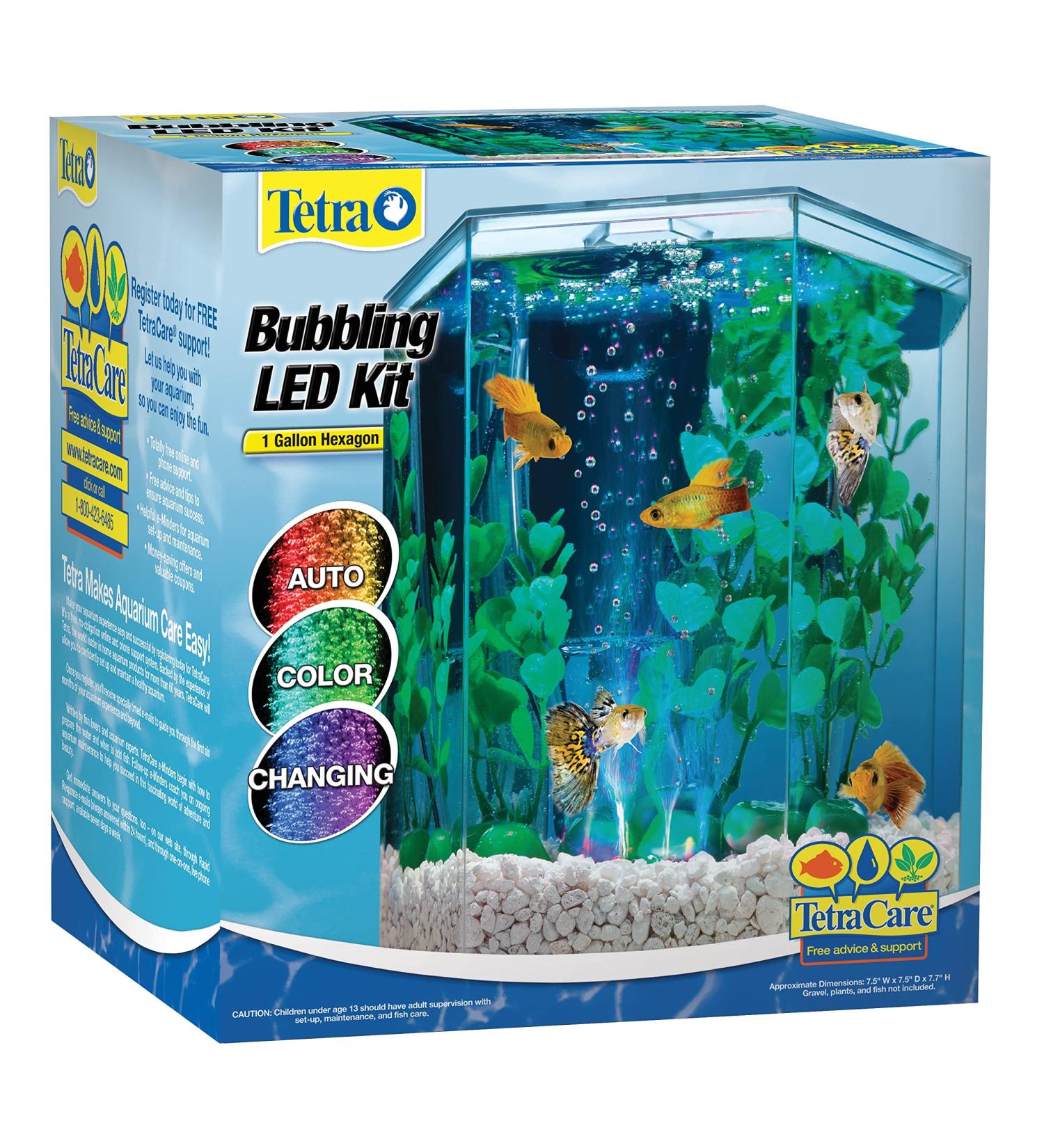 1 Gallon Hexagon Tetra Bubbling LED Aquarium Kit with Color-Changing Light Disc - Buy Online on GoSupps.com