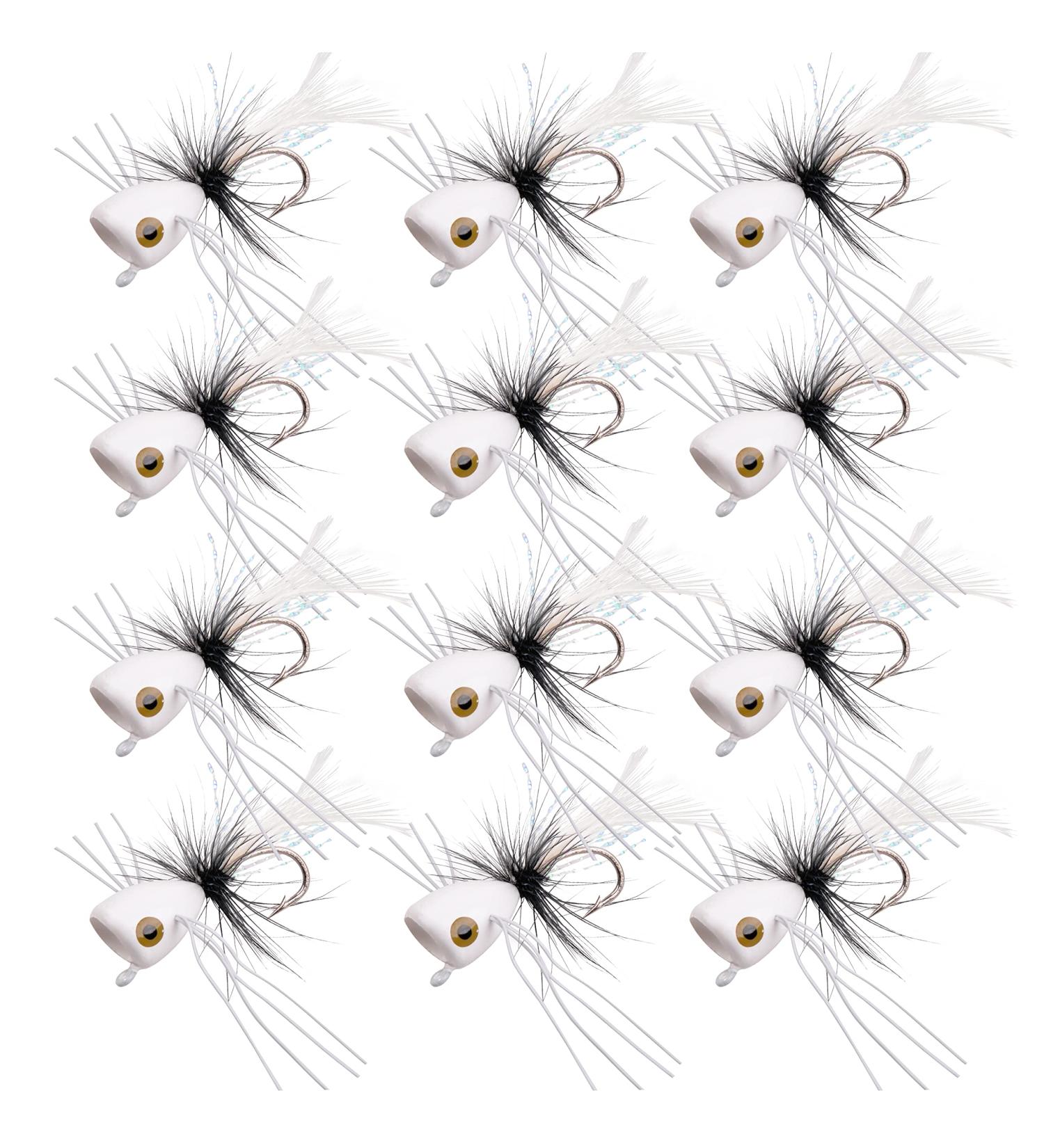 12pcs Colorful Fly Fishing Poppers for Bass, Trout, Salmon - Freshwater Topwater Lures with Hooks - White Assortment - Buy Online on GoSupps.com