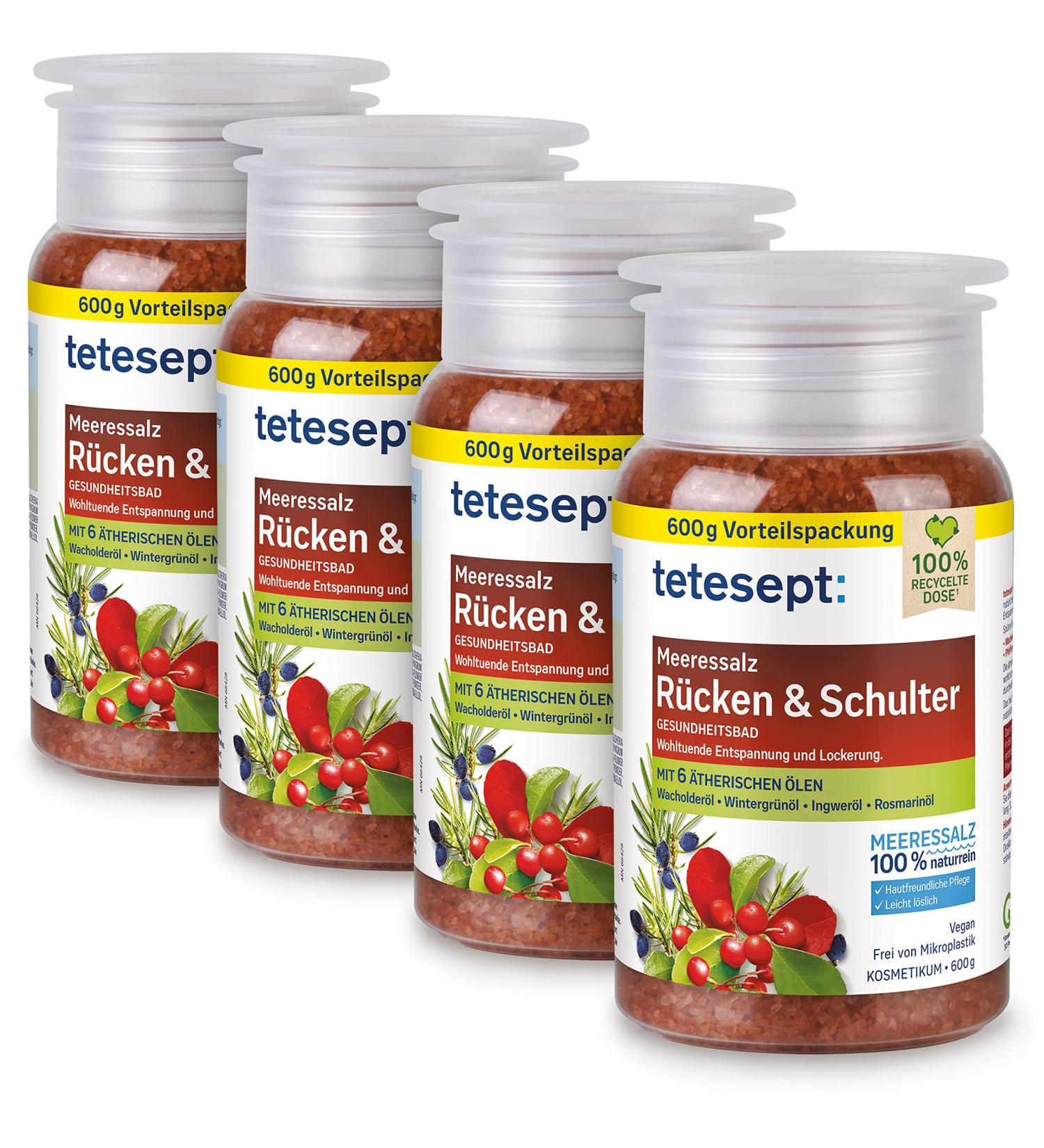 Teteseept Meeressalz Back & Shoulder - Soothing Sea Salt Bath for Relaxation & Muscle Relief with 6 Essential Oils - 4 x 600g | International Shipping - Buy Online on GoSupps.com