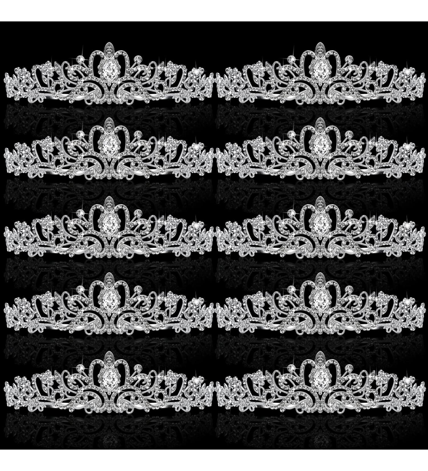 10 Pcs Crystal Tiara Crowns for Women Girls - Elegant Princess Crown Headbands for Birthday, Prom, Wedding - Silver - Buy Online on GoSupps.com
