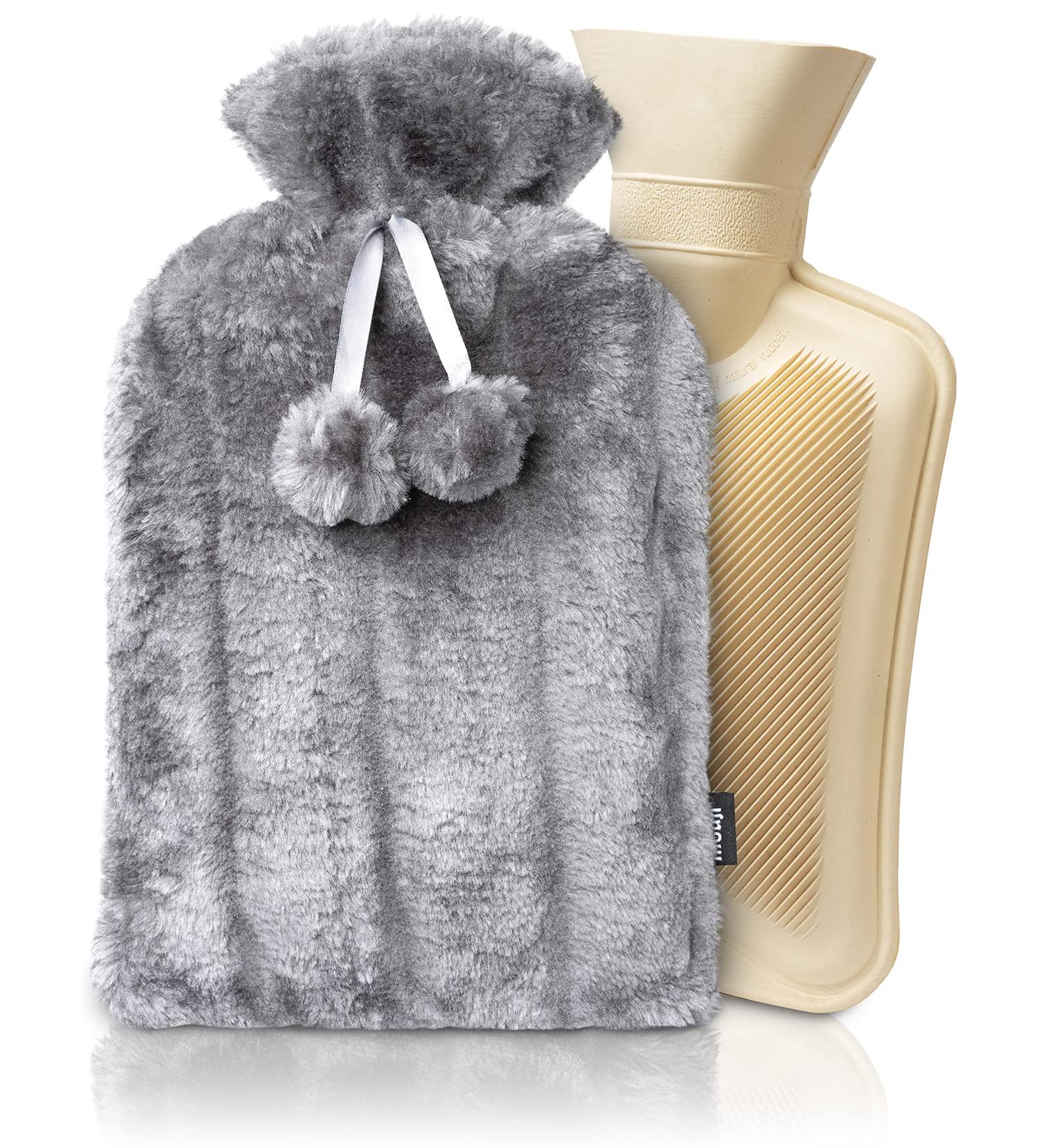 Mouji Premium 2L Hot Water Bottle with Fluffy Cover | Thermophor | Ideal Heat Bag for Adults | Comfortable Bed Heating Solution - Buy Online on GoSupps.com