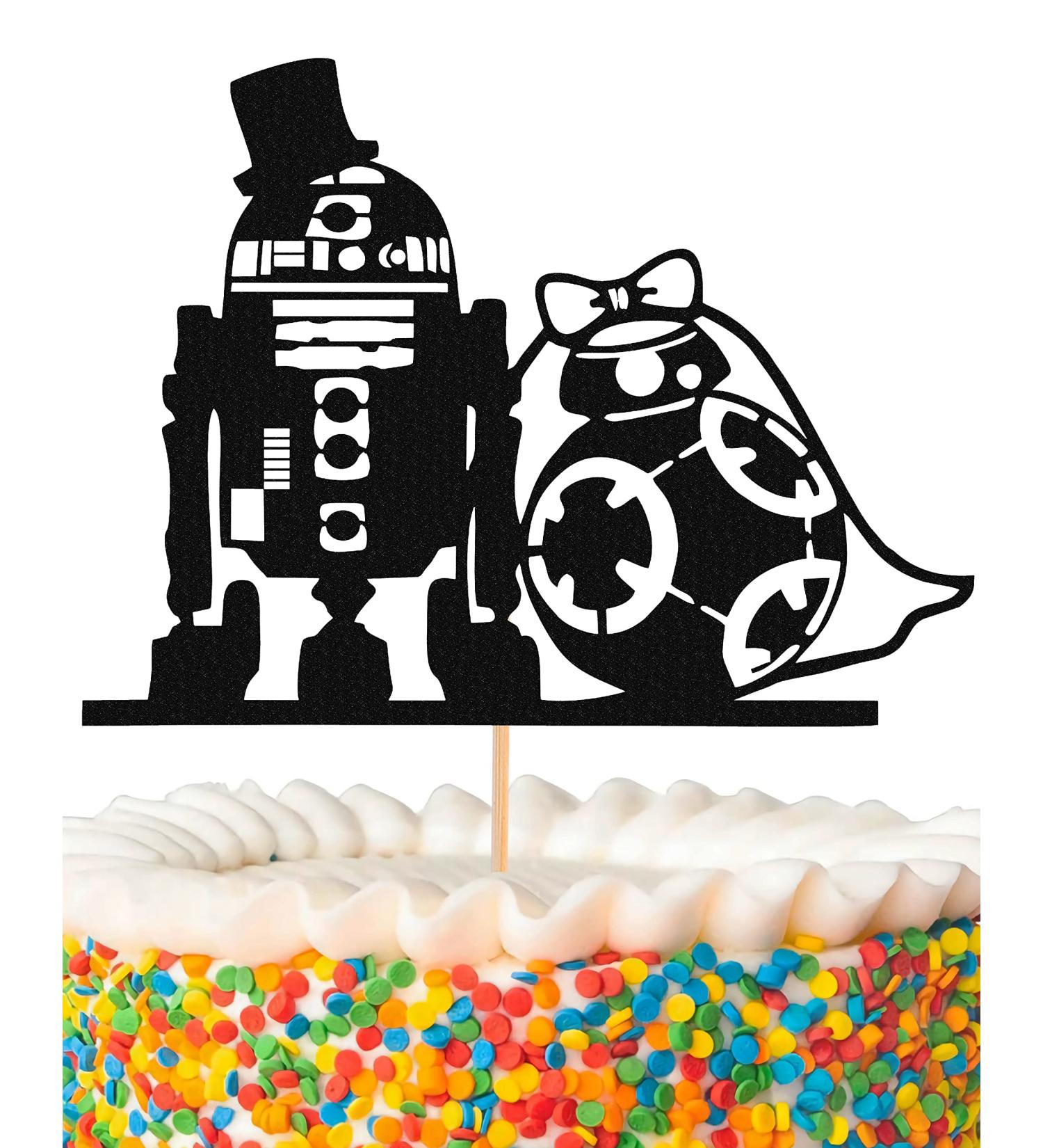 MYAMPED R2D2 BB8 Cake Topper - Glitter Black R2D2 BB8 Robot Wedding Cake Topper Decorations Suitable for Halloween Wedding Engagement or Wedding Anniversary - Buy Online on GoSupps.com