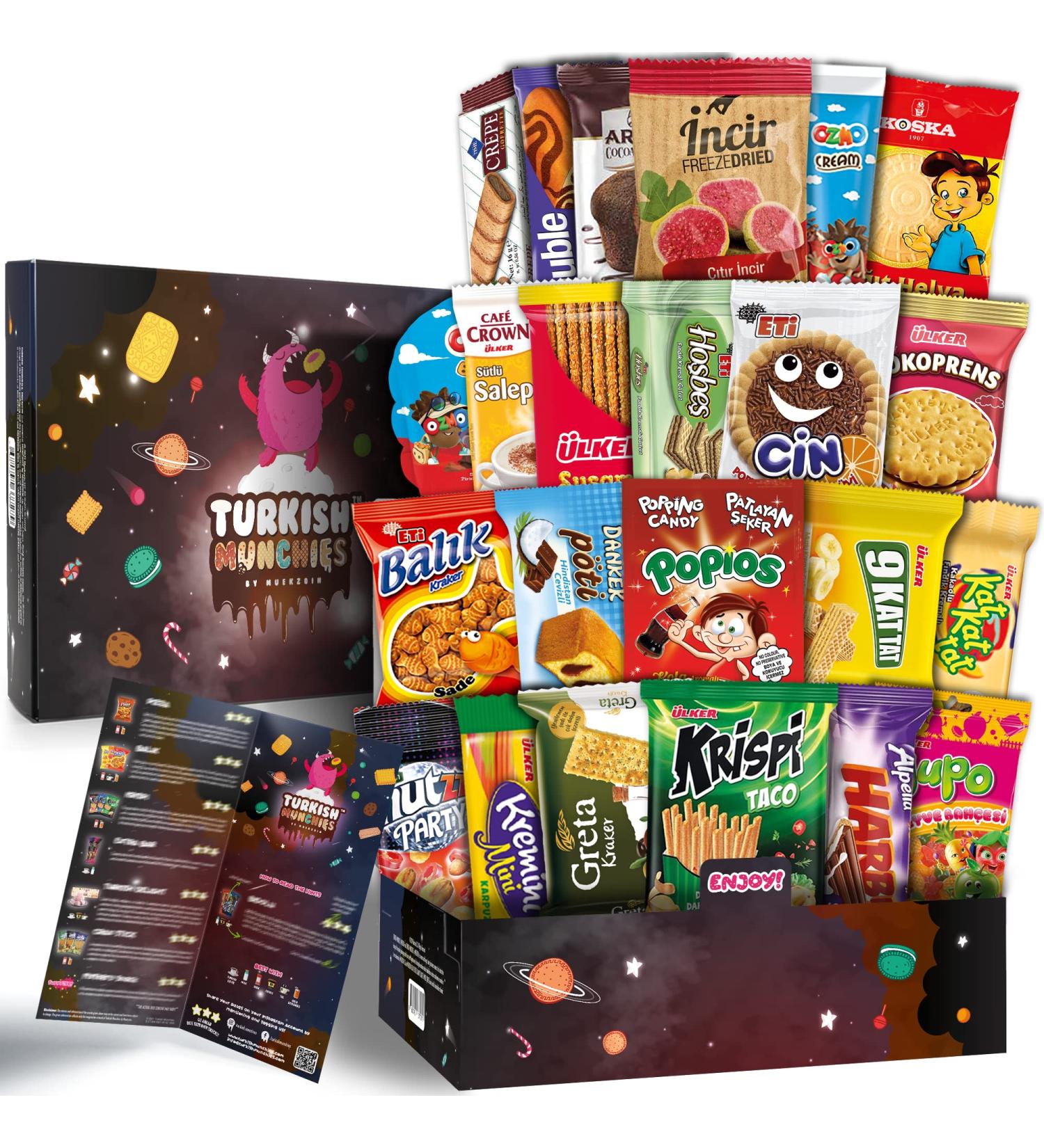 Maxi International Snack Box: Premium Exotic Foreign Snacks & Unique Food Gifts | Turkish Gourmet & World Candies | Dark Space Themed Box | 21 Full-Size Snacks - Buy Online on GoSupps.com
