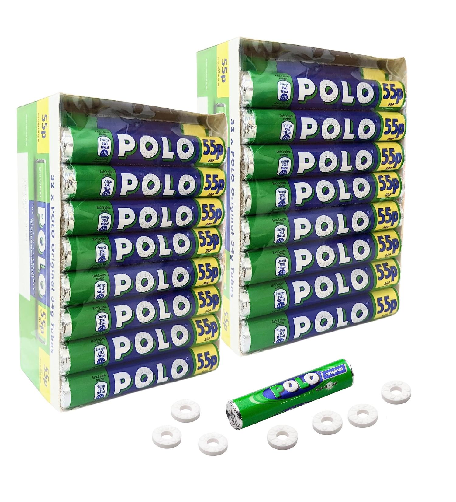 Nestle Polo Rolls Bulk Buy - 2 Boxes of 32 x 34g Original Polo Mints Tubes with Topline Card. Perfect Peppermint Mints Multipack Sweets for Your Fresh & Minty Breath. - Buy Online on GoSupps.com