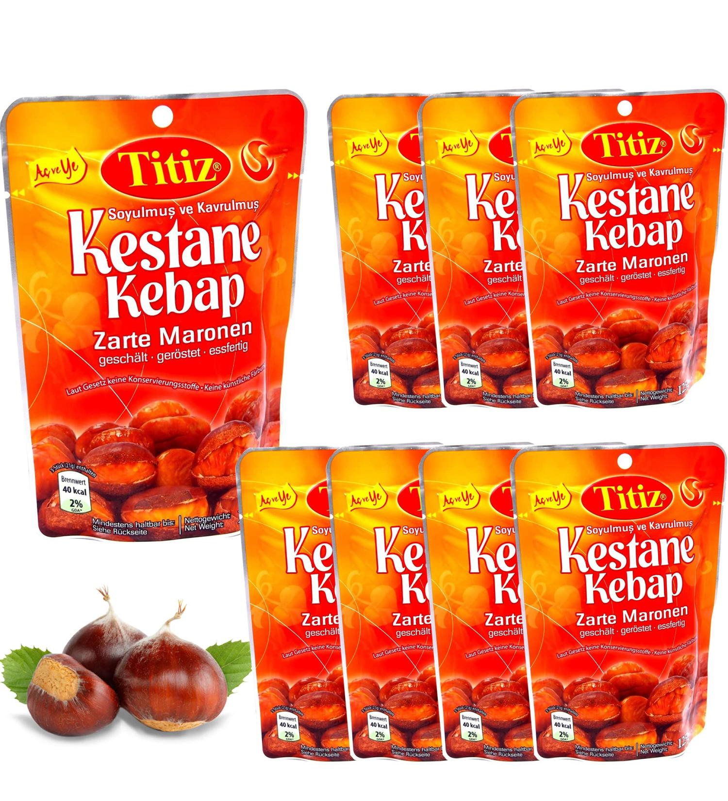 Pergamo Set Titiz Roasted Sweet Chestnuts 8x125g | Tender Ready-to-Eat Chestnuts - International Shipping Available - Buy Online on GoSupps.com