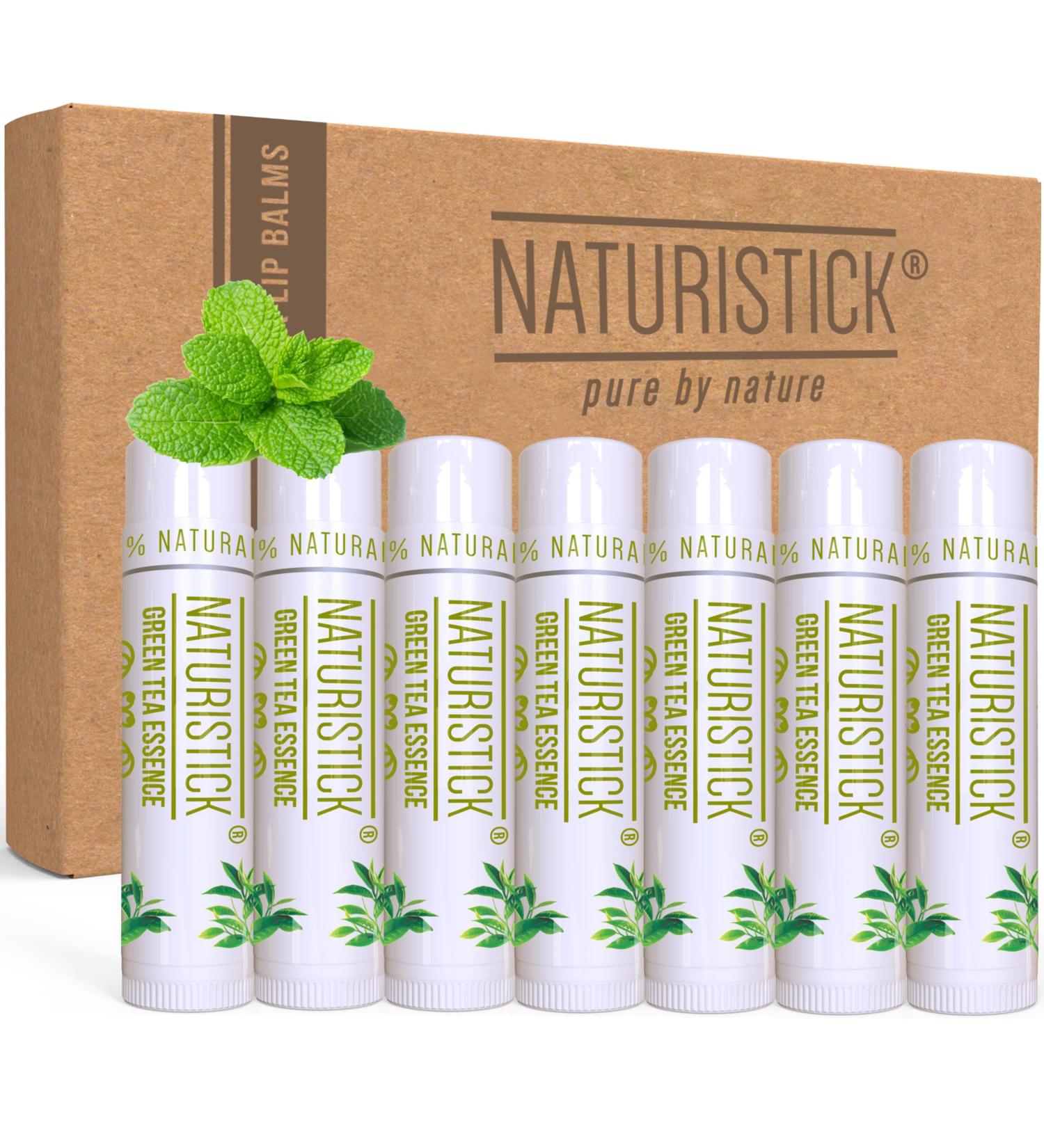 7-Pack Green Tea Lip Balm Gift Set by Naturistick - 100% Natural Ingredients - Best Beeswax Chapstick for Dry Chapped Lips - Made in USA - Buy Online on GoSupps.com