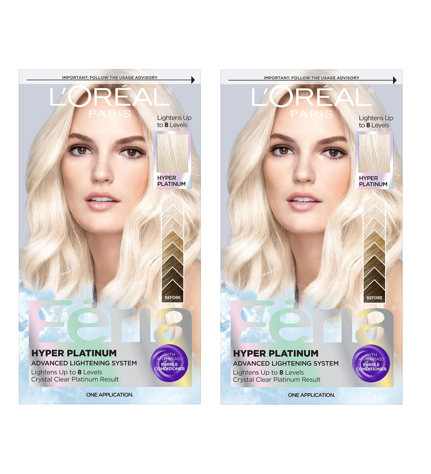 L'Oreal Paris Feria Hyper Platinum Hair Bleach Kit - Anti Brass Purple Conditioner - 2 Count - Buy Online on GoSupps.com