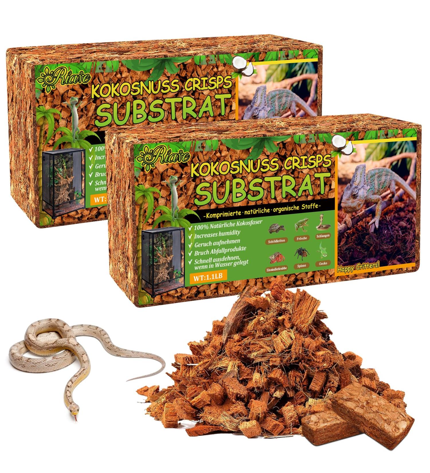 Riare 2 Pack Natural Coconut Earth Substrate for Reptiles - Humus Litter for Turtles Snakes Scorpions & Spiders - 2 x 650g - Buy Online on GoSupps.com