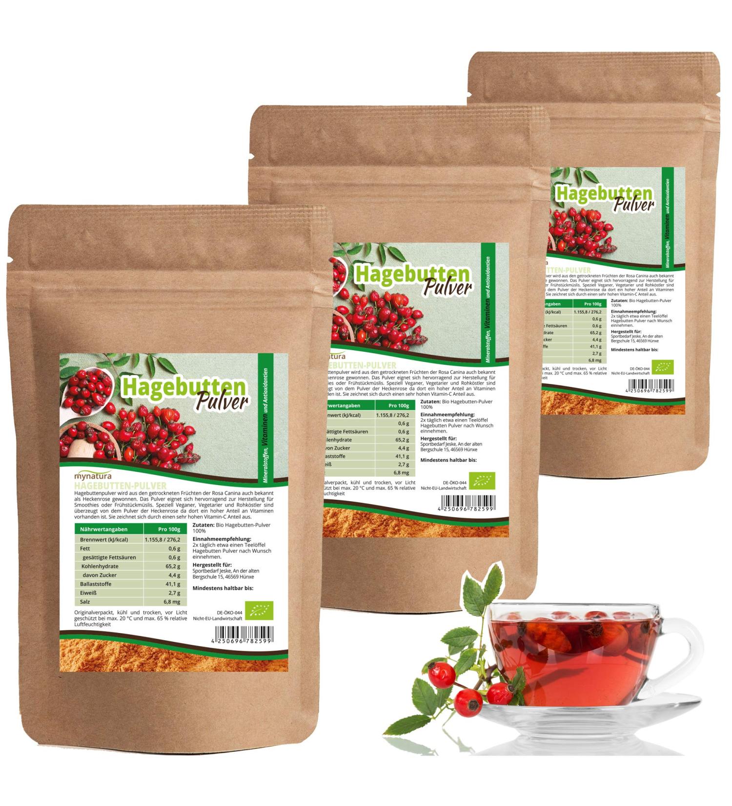 Mynatura Organic rosehip powder 3 x 1000 g vegetable carefully finished hedgerose naturally pure without genetic engineering vitamin C rosehip flour DE KO044 I 3 x 1000 g - Buy Online on GoSupps.com