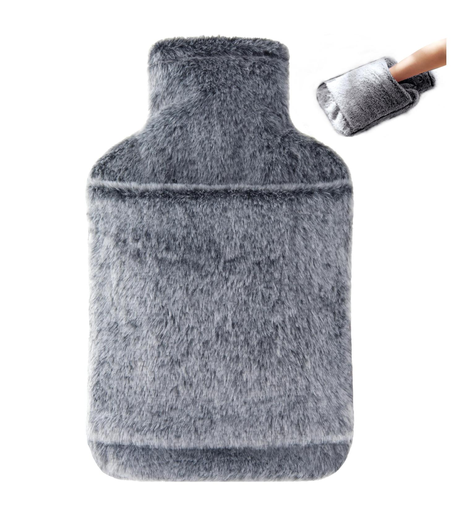 Samply 2L Hot Water Bottle with Premium Faux Fur Cover - Heat Therapy for Menstrual Cramps & Pain Relief - Gray - Buy Online on GoSupps.com
