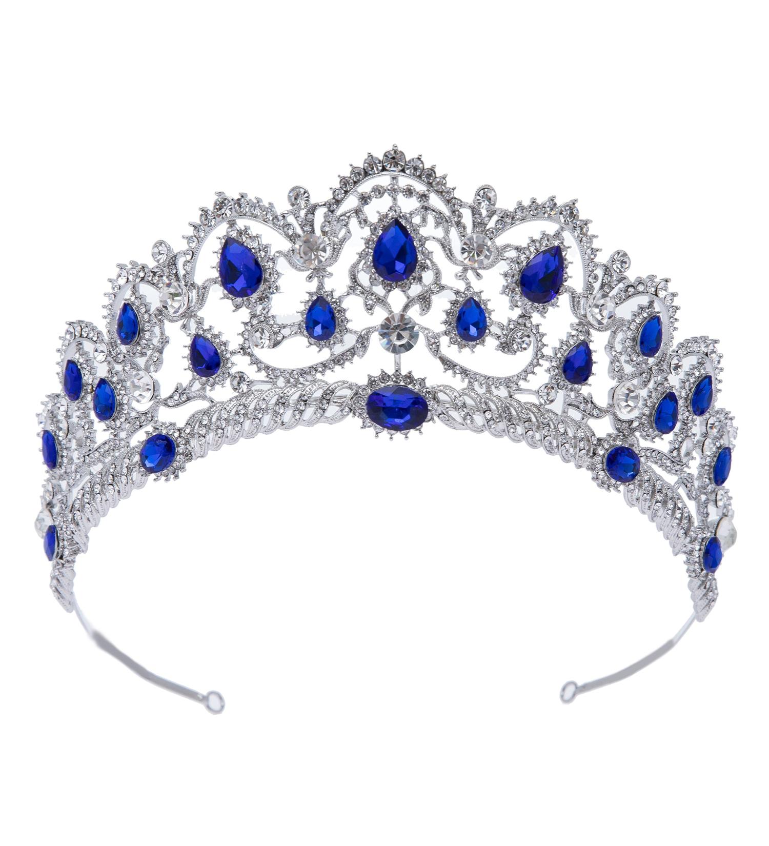 SWEETV Crystal Wedding Tiara - Rhinestone Princess Crown for Women - Olivia Quinceanera Crown Bridal Costume Jewelry - Blue Royal Blue - Buy Online on GoSupps.com