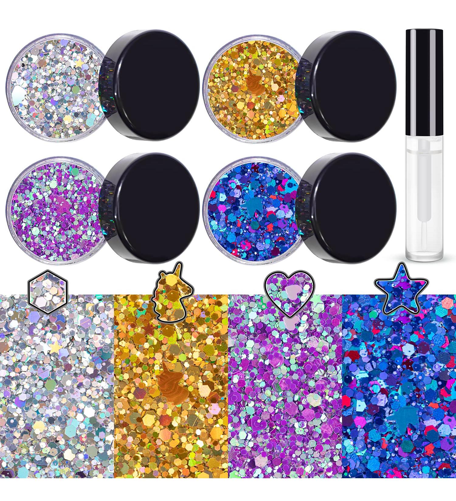 Buy Holographic Chunky Glitter Set Silver Gold Magic Purple & Blue Perfect for Festivals Carnival & Rave Includes 4 Pots & Quick Dry Primer Glue Gel - Buy Online on GoSupps.com