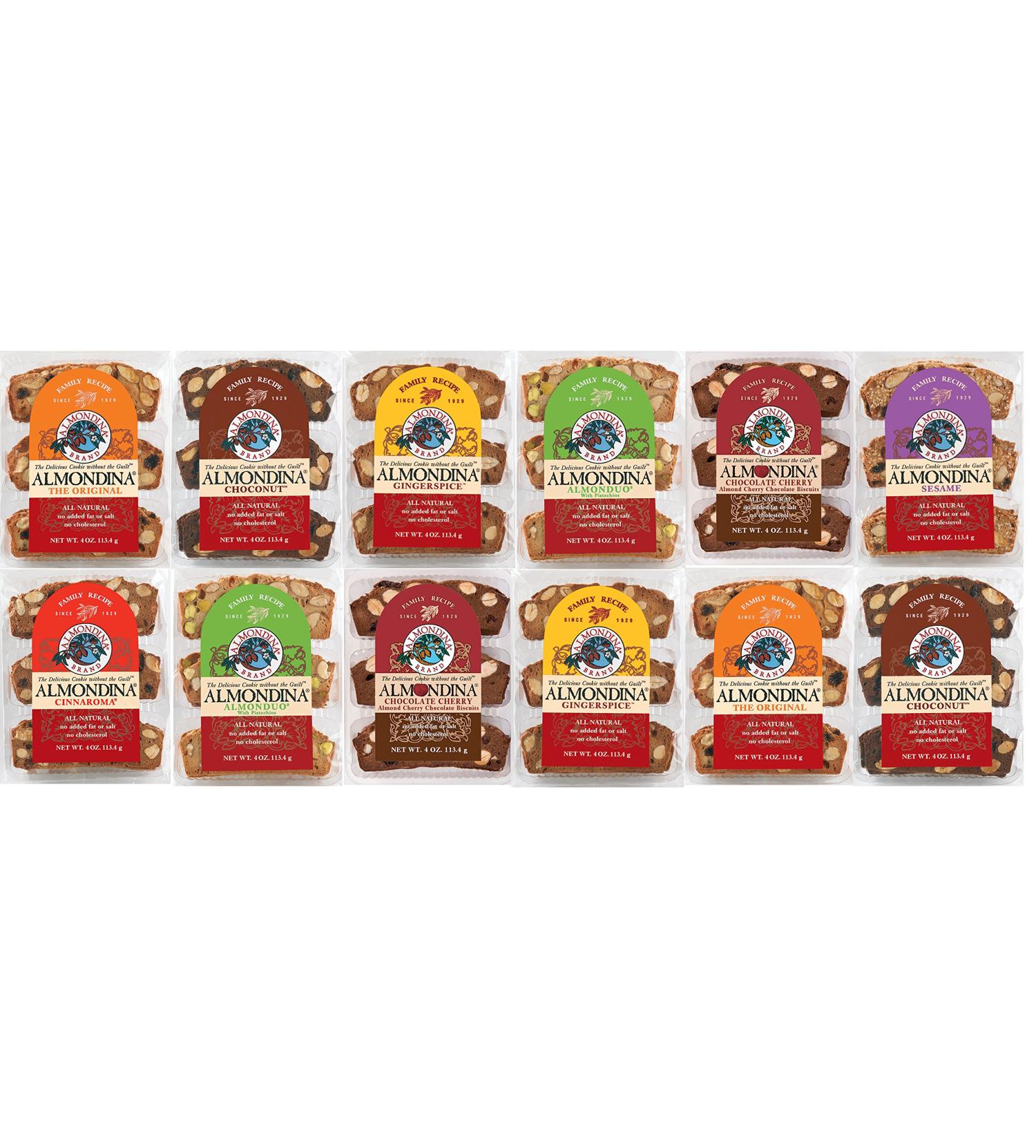 Almondina Almond Cookies, Variety Pack Flavors, Non-Dairy and Kosher Thin Cookies, Toasted with Natural Ingredients, Sweet and Crunchy Biscotti Snack, 4-Ounce Package (Pack of 12) Variety 4 Ounce (Pack of 12)