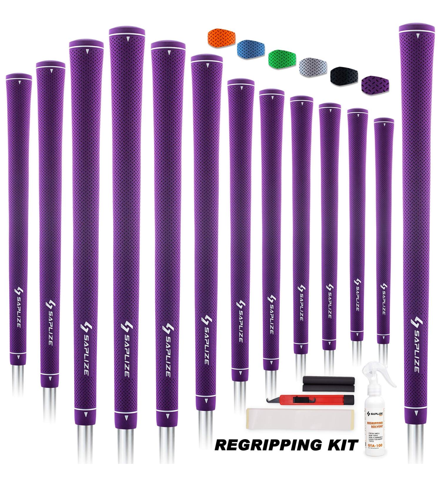 SAPLIZE CC02 Rubber Golf Grips Upgrade Kit - 13 Grips with 15 Tapes, Deluxe Kit Available - 6 Pure Colors, Anti-Slip, Standard/Midsize Purple Grips - Buy Online on GoSupps.com