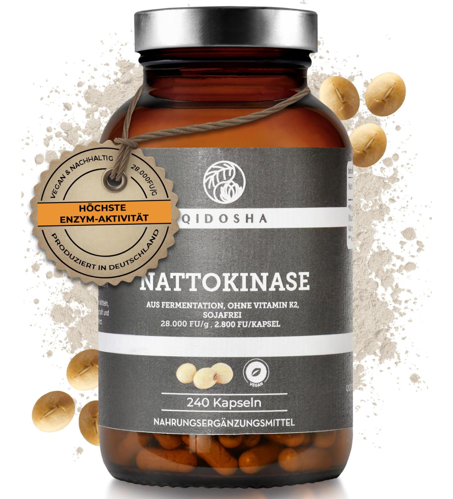 Qidosha Nattokinase Capsules - 2800 FU Vegan GMO-Free Soybeans 240 pcs No Vitamin K2 - Highest Enzyme Activity - Buy Online on GoSupps.com