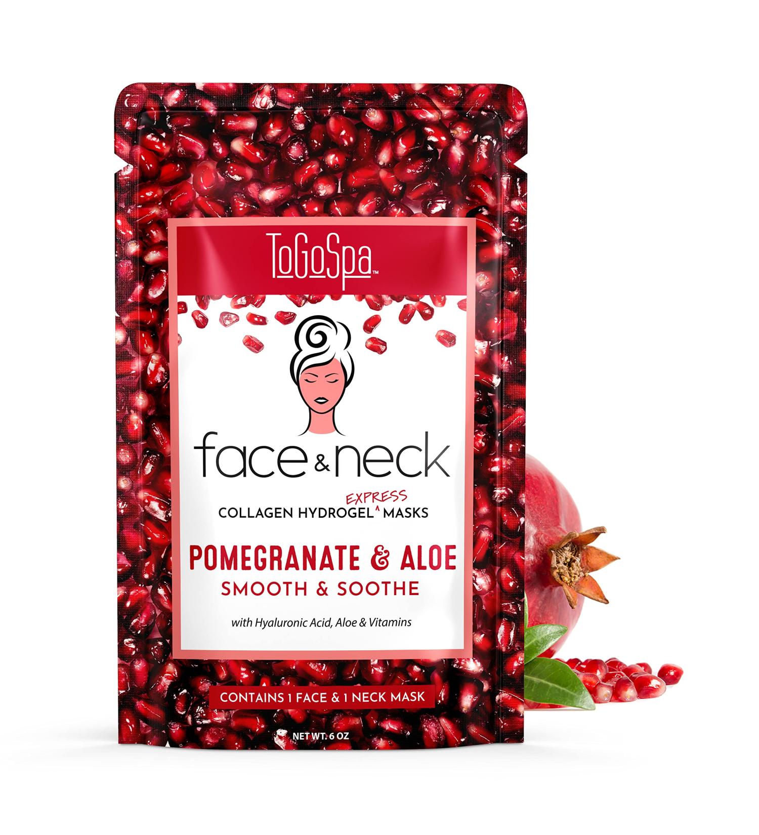 ToGoSpa FACE & NECK | Premium Clean Collagen Gel Mask with Hyaluronic Acid Aloe Vera Vitamins C & E (Pomegranate)