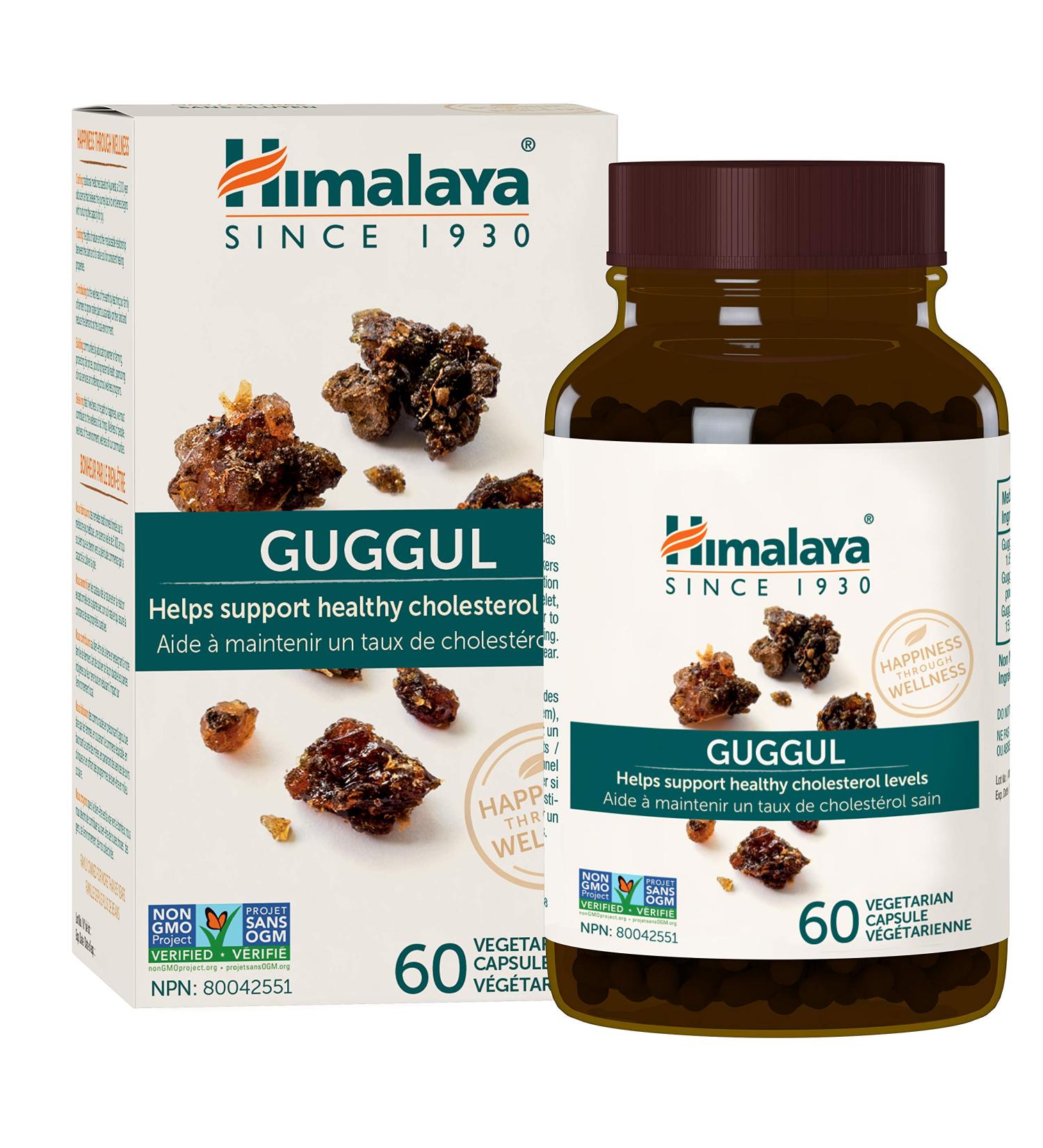 Himalaya Guggul 60 Vegetarian Capsules Helps Support Healthy Cholesterol Levels Non-GMO Gluten Free Supplement 720 mg - Buy Online on GoSupps.com