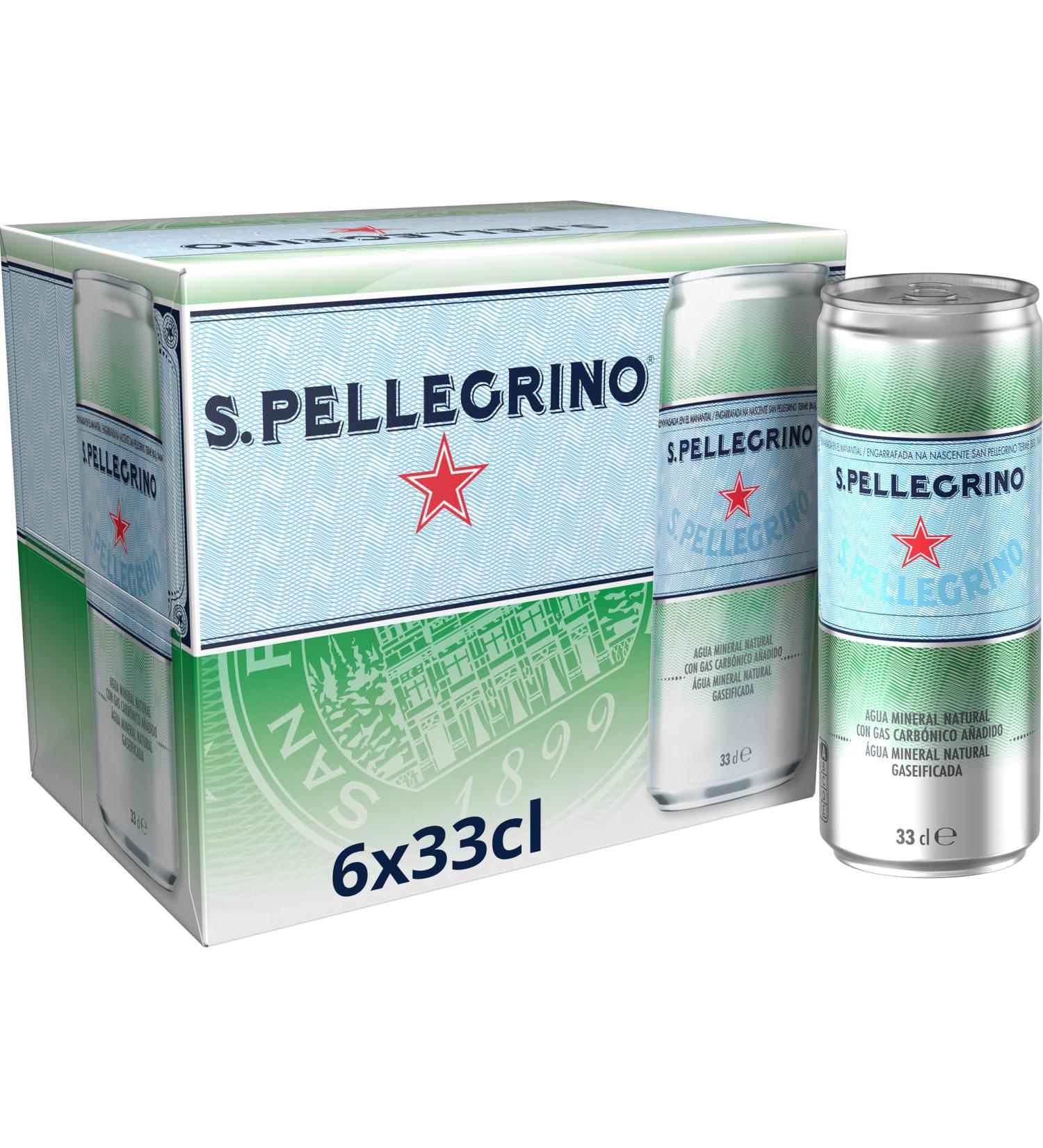 San Pellegrino Natural Mineral Water with Gas 6 x 33 cl - Buy Online on GoSupps.com