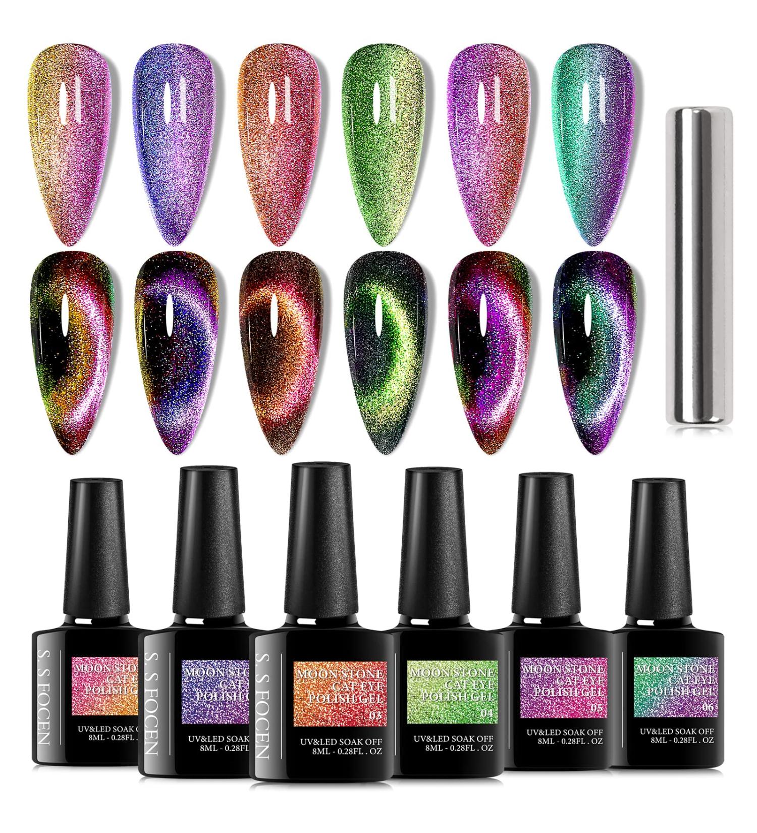 FOCEN Moonstone Cat Eye Gel Set - 6 Starry Sky Colors with Magic Effect | Soak Off 9D Manicure Kit with Magnet Stick for Nail Art - Perfect Gift - Buy Online on GoSupps.com