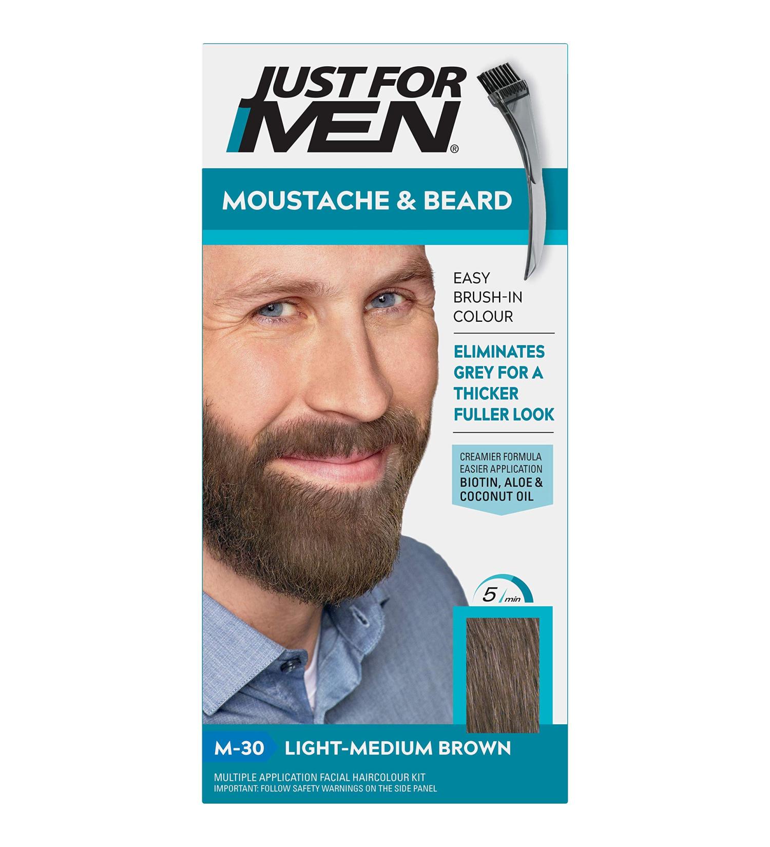Just For Men M30 Medium Light Brown Moustache & Beard Dye | Eliminates Grey | Thicker & Fuller Look | Applicator Brush Included - Buy Online on GoSupps.com