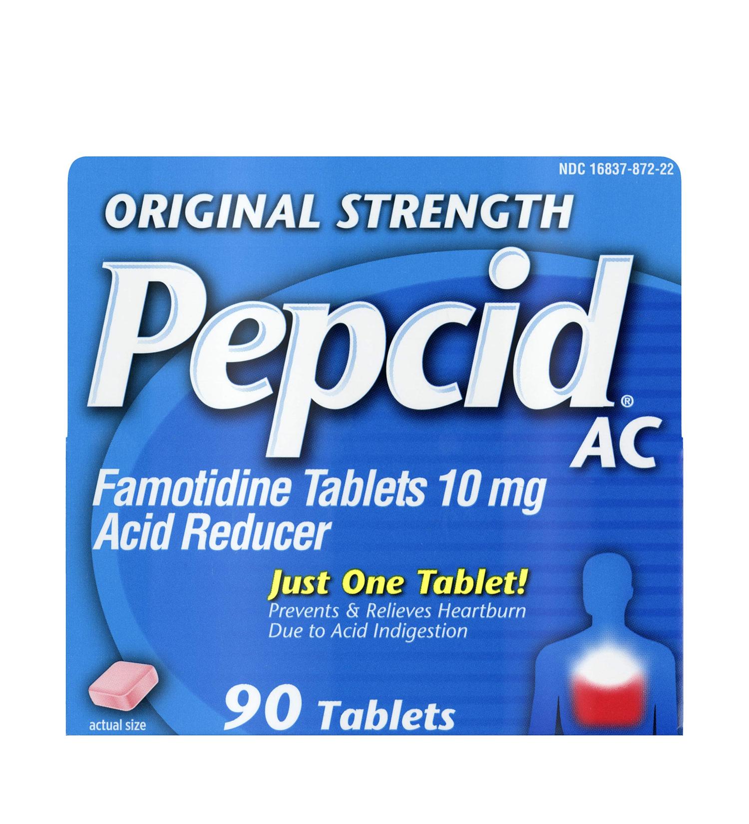 Pepcid AC Original Strength 10mg Famotidine - 90 ct - Heartburn Prevention & Relief - Buy Online on GoSupps.com