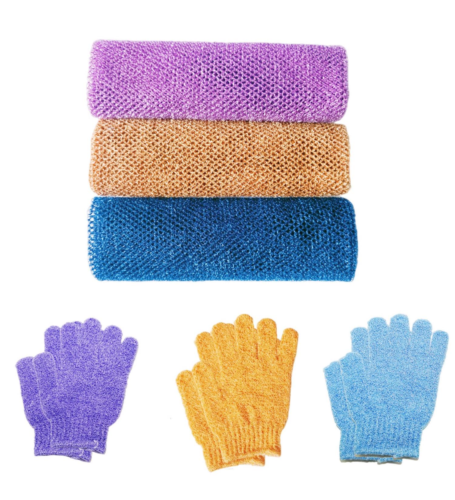 African Exfoliating Net Set: 3-Piece African Net Sponge & 3 Pairs Shower Bath Scrub Gloves - Buy Online on GoSupps.com
