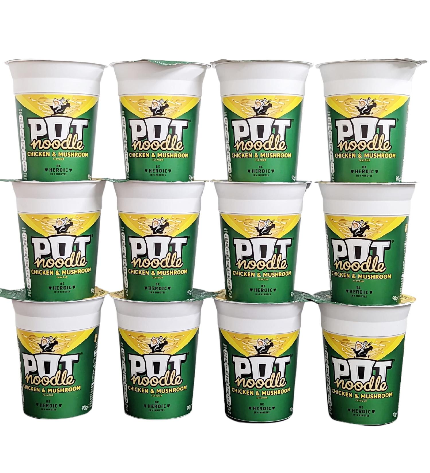 Chicken & Mushroom Pot Noodle Multipack - Pack of 12 x 90g Instant Pot Noodles with Topline Card. Chicken Soup Snack Pots Bulk Buy for Camping Food Picnics or School Holidays. - Buy Online on GoSupps.com