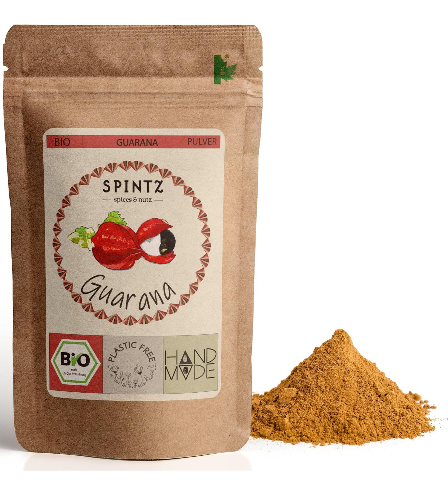 SPINTZ Organic Guarana Powder for Ground Guarana Coffee Natural Caffeine Organic 100% Natural and No Additives - Plastic-Free Packaging (1000 g) - Buy Online on GoSupps.com