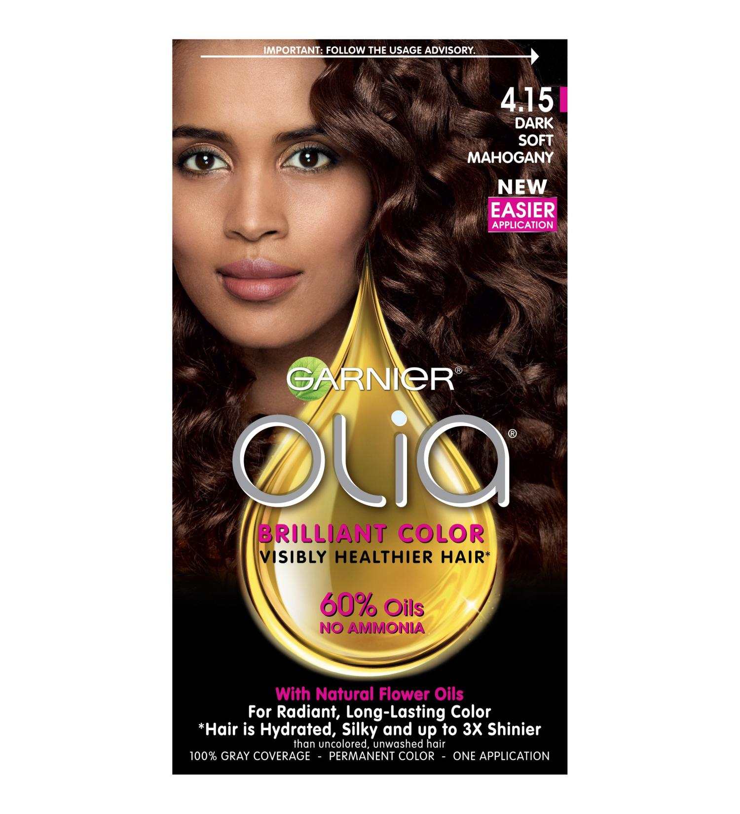 Garnier Olia Ammonia-Free Hair Color 4.15 Dark Soft Mahogany - Permanent Dye, Oil-Rich Formula (1 Count) - Buy Online on GoSupps.com
