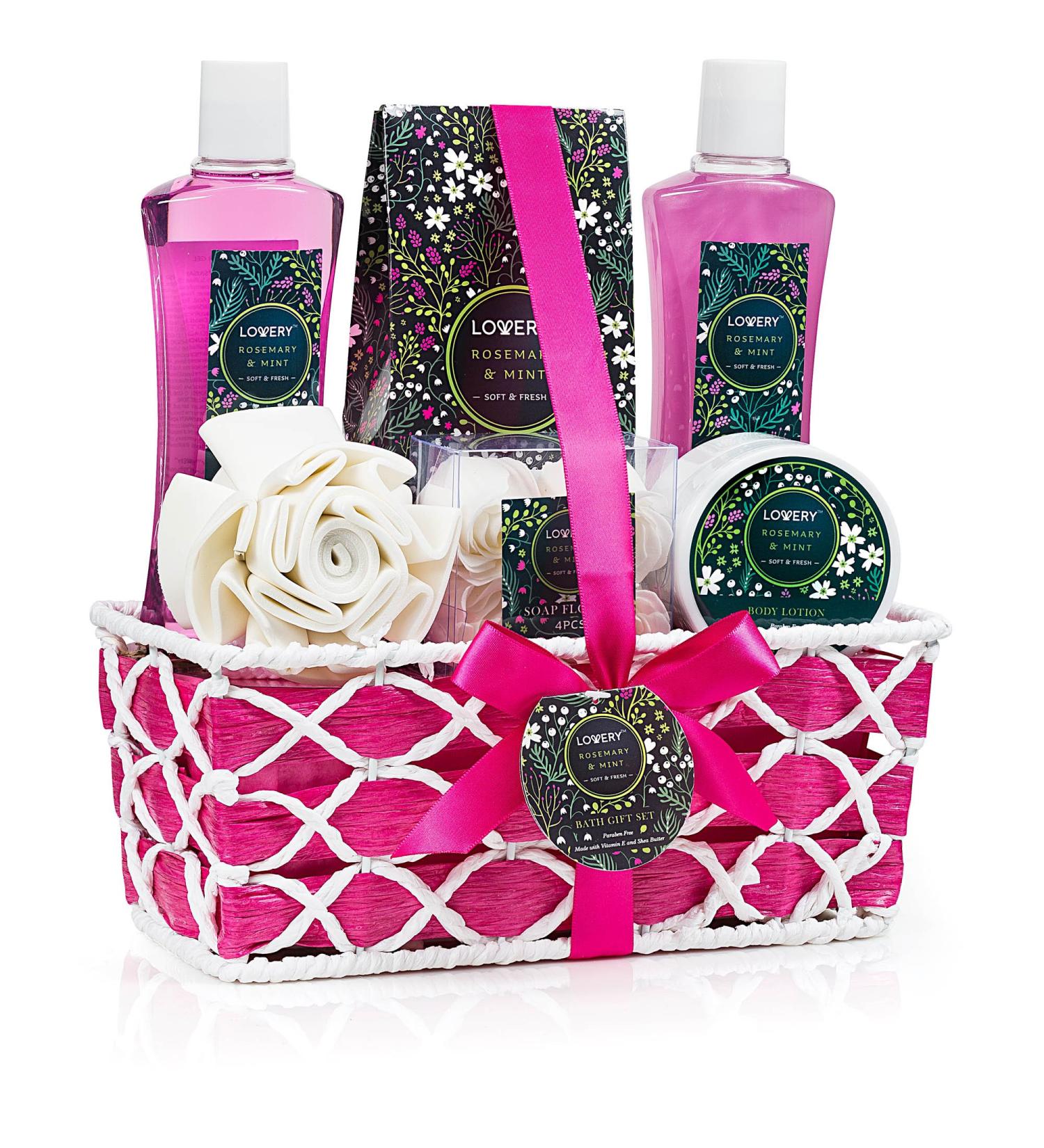 Rosemary Mint Home Spa Gift Basket for Her - Ideal for Wedding, Birthday, Appreciation, Anniversary, and Graduation - Bath and Body Gift Set with Shower Gel, Bubble Bath, Salts, Lotion, and More - Buy Online on GoSupps.com