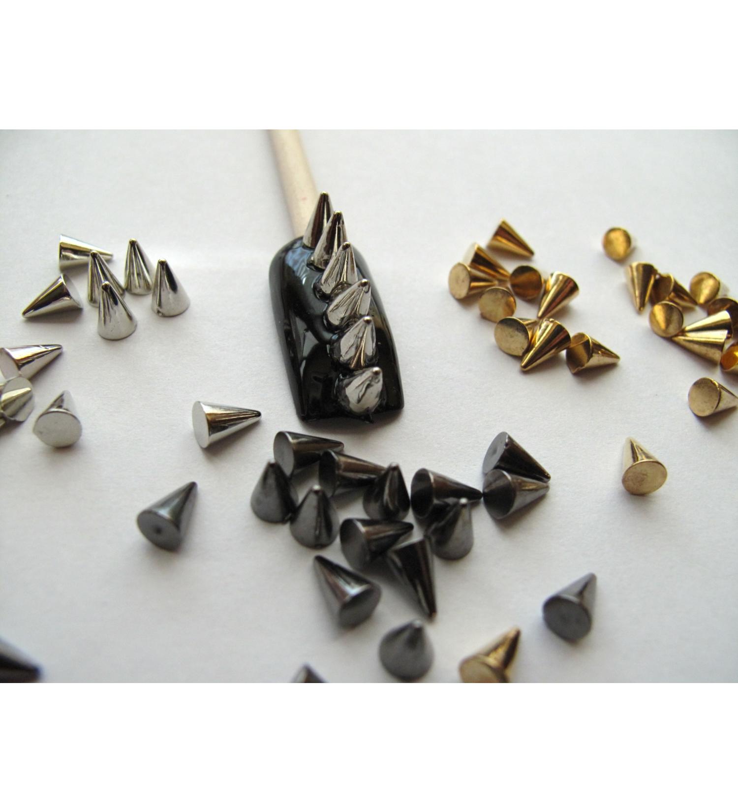 Nail Art 3d 150 Mix Cone Spike Studs Flat Back(50 Silver+50 Gold+50 Gunmetal) 4mm5mm for Nails, Cell Phones