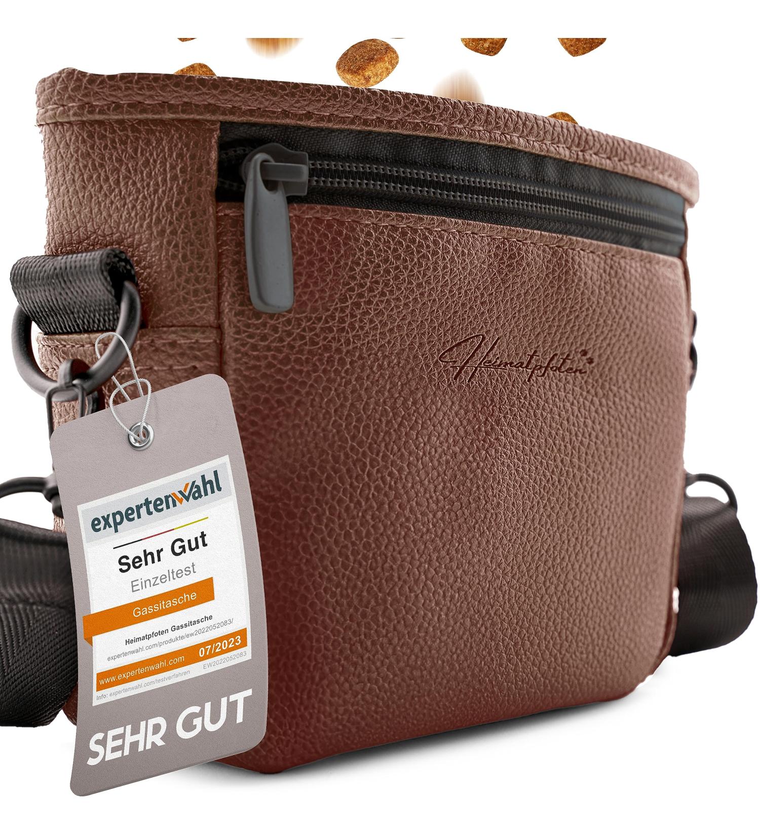 Heimatpfoten Leather Imitation Dog Feeding Bag - Dark Brown One-Hand Magnetic Closure for Treats - Buy Online on GoSupps.com