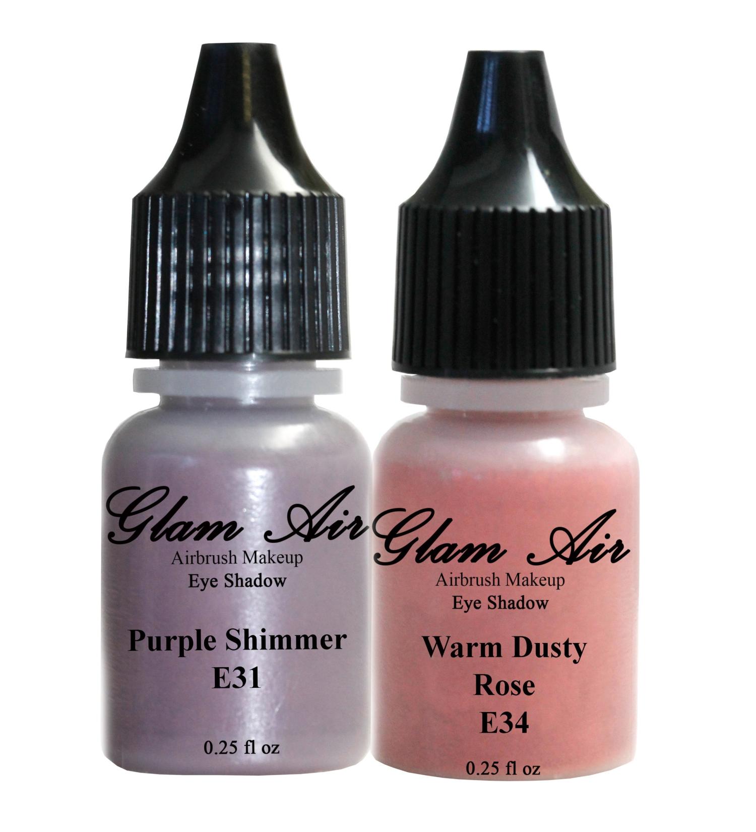 Shades of Glam Air Airbrush Eye Shadow Set - E31 Purple Shimmer & E34 Warm Dusty Rose - Long Lasting Water-Based Formula for All Skin Types - 0.25oz Bottles - Buy Online on GoSupps.com