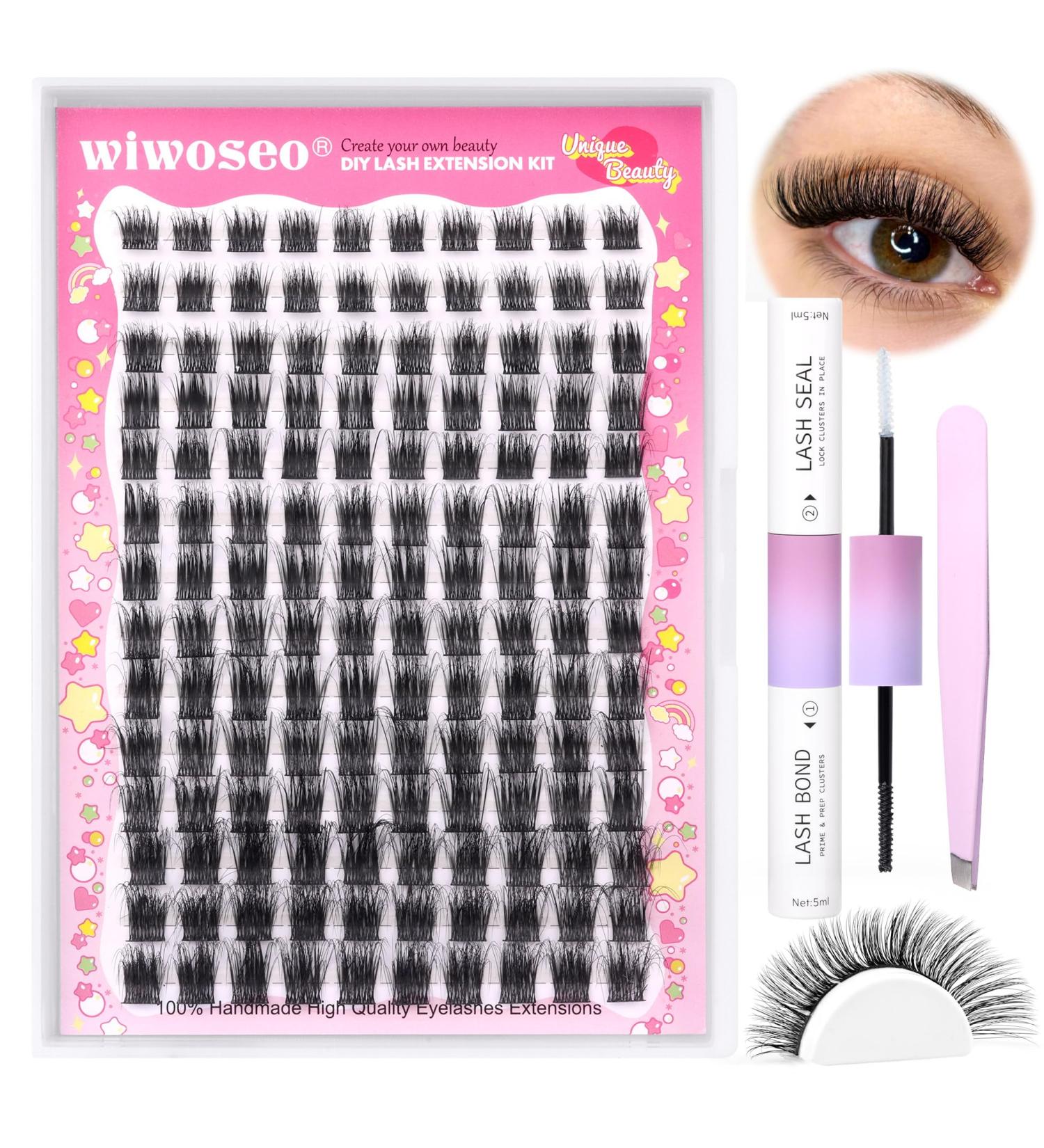 Cluster Lashes Kit - Individual Eyelash Extensions with Bond & Seal Glue (D Curl, 10-18MM) - Buy Online on GoSupps.com