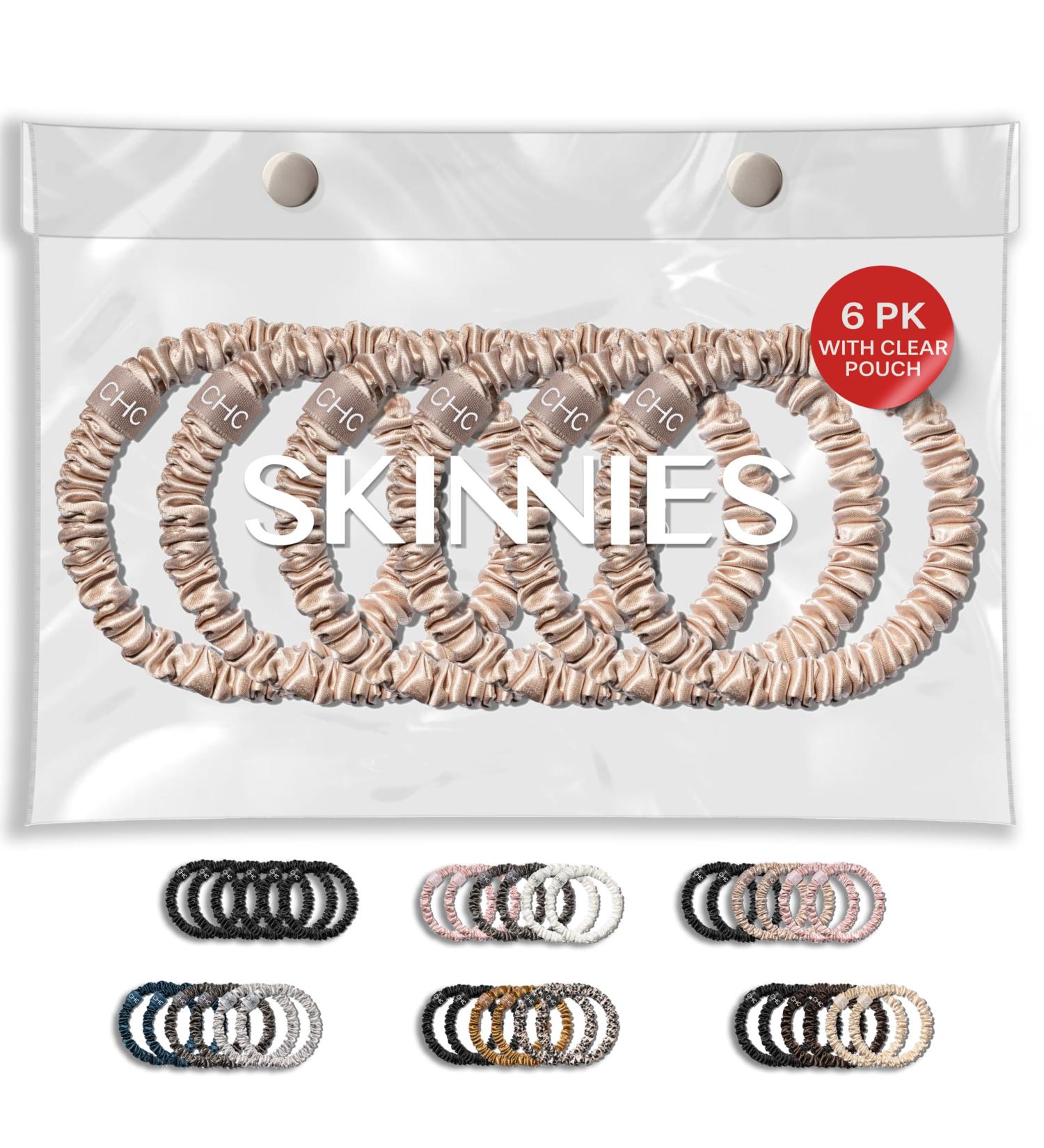 Ch. SKINNIES-6 Silk Scrunchies Set 100% Pure Silk Hair Ties Extra Soft Silk Scrunchies for Hair & Sleep Premium 22 Momme Handmade Hair Scrunchies for Women's Hair | STYLE: 6 Nude Champagne Bliss - Buy Online on GoSupps.com