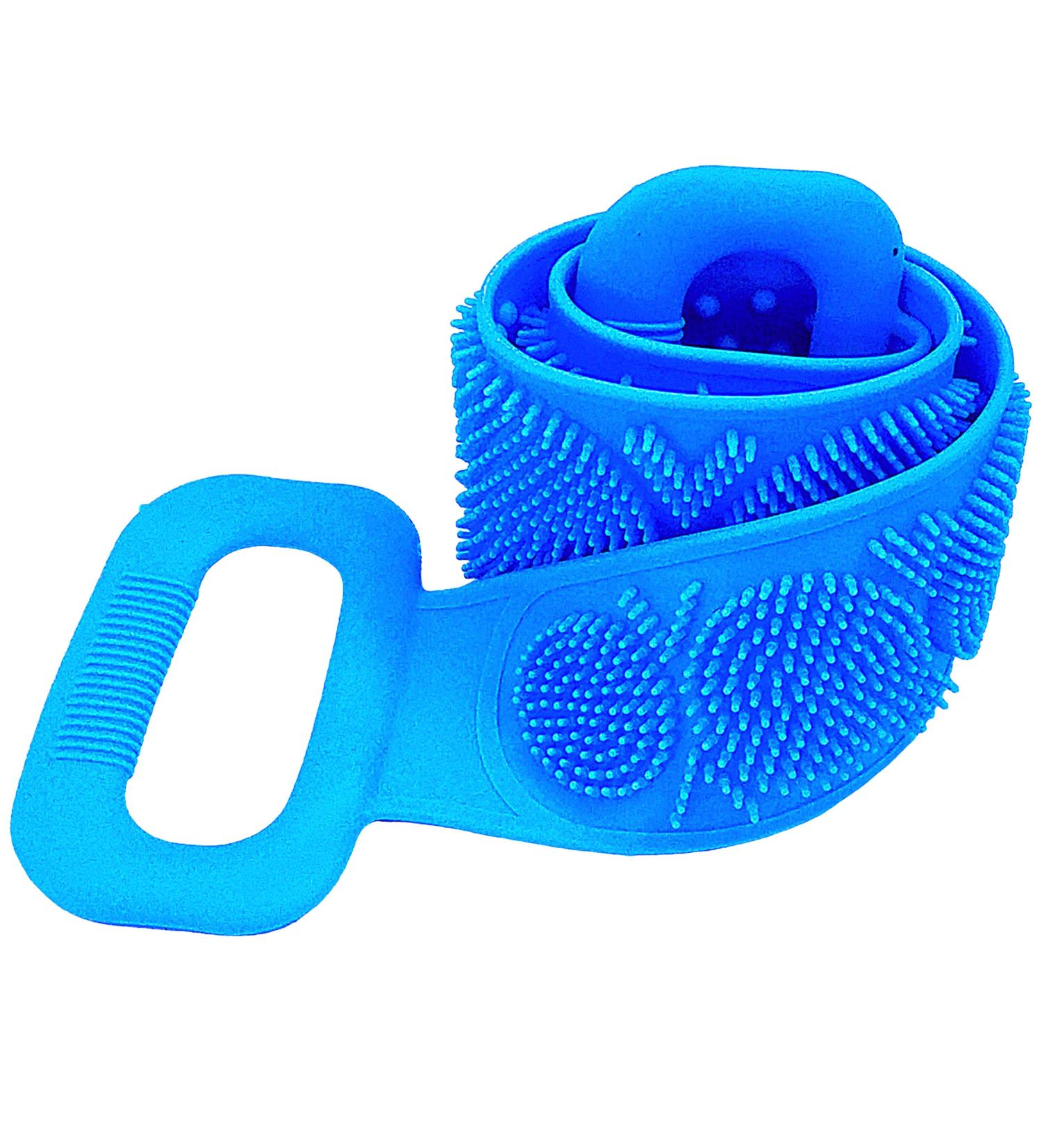 Silicone Exfoliating Shower Back Scrubber Towel | Bio Sponge with Handle | Eco-Friendly Body Brush for Acne & Dark Spots | Blue - Buy Online on GoSupps.com